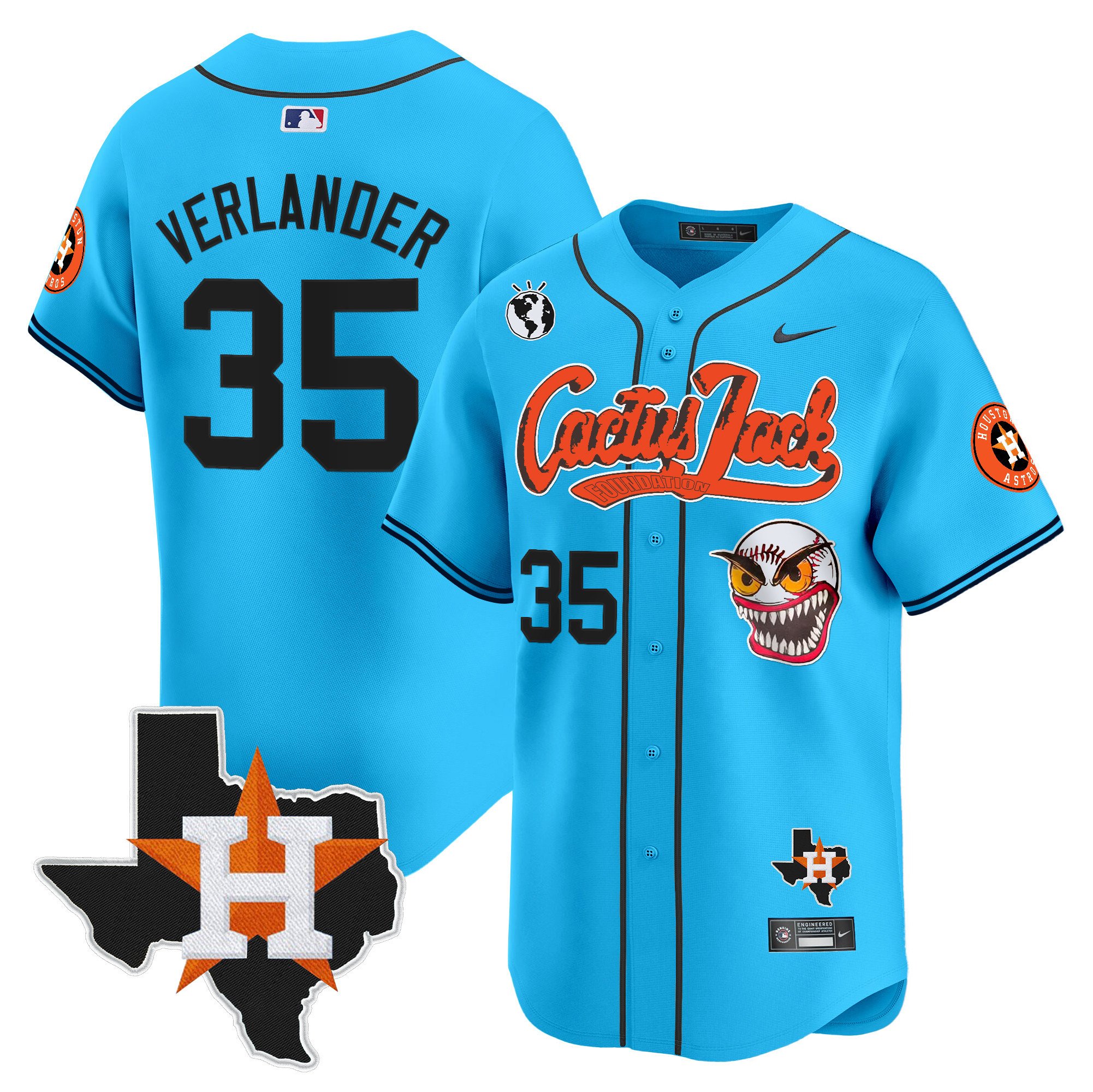 Men's Justin Verlander Houston Astros Cactus Jack Patch Vapor Premier Limited Light Blue Jersey V12 - Stitched