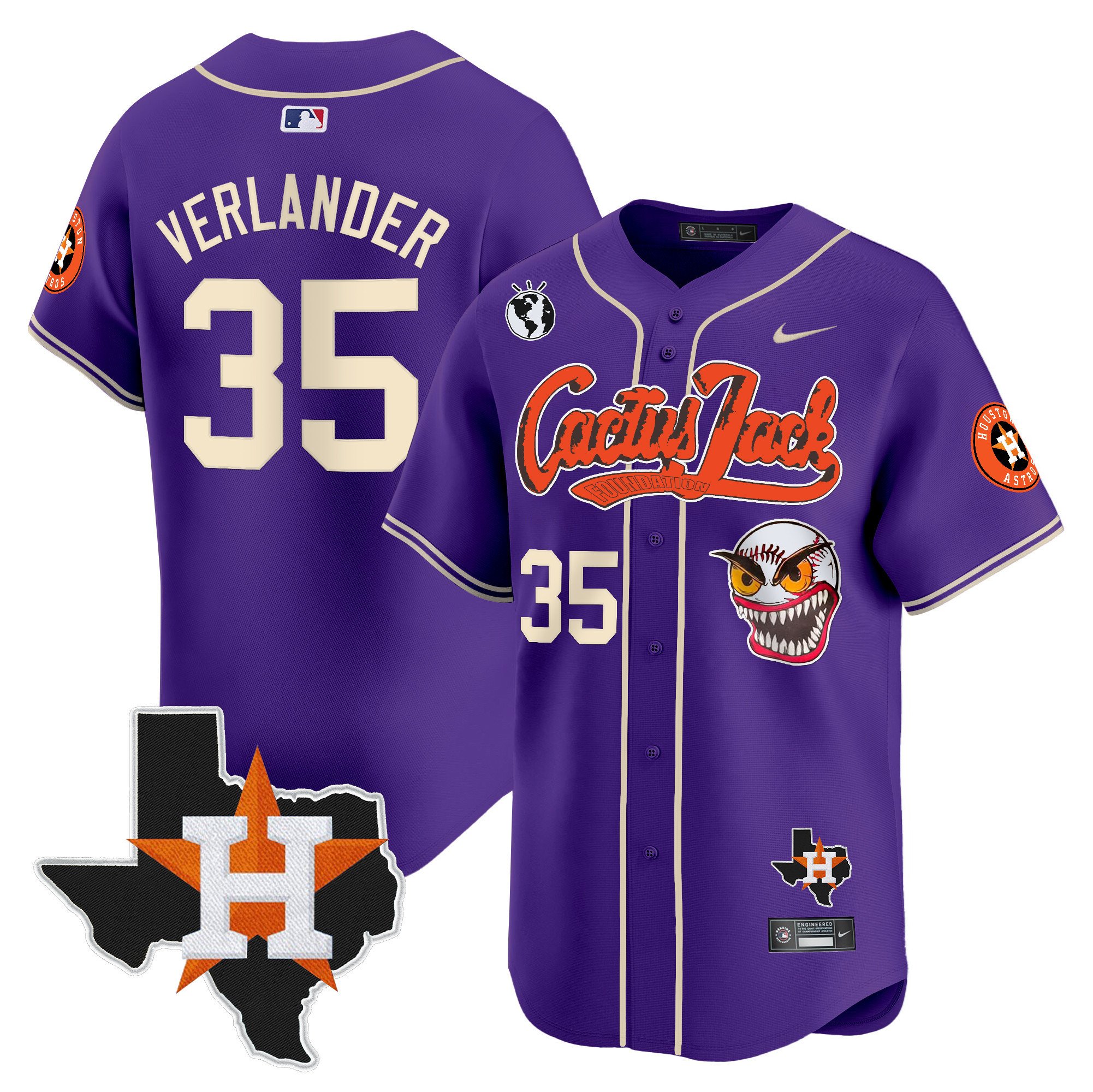 Men's Justin Verlander Houston Astros Cactus Jack Patch Vapor Premier Limited Purple Jersey V12 - Stitched