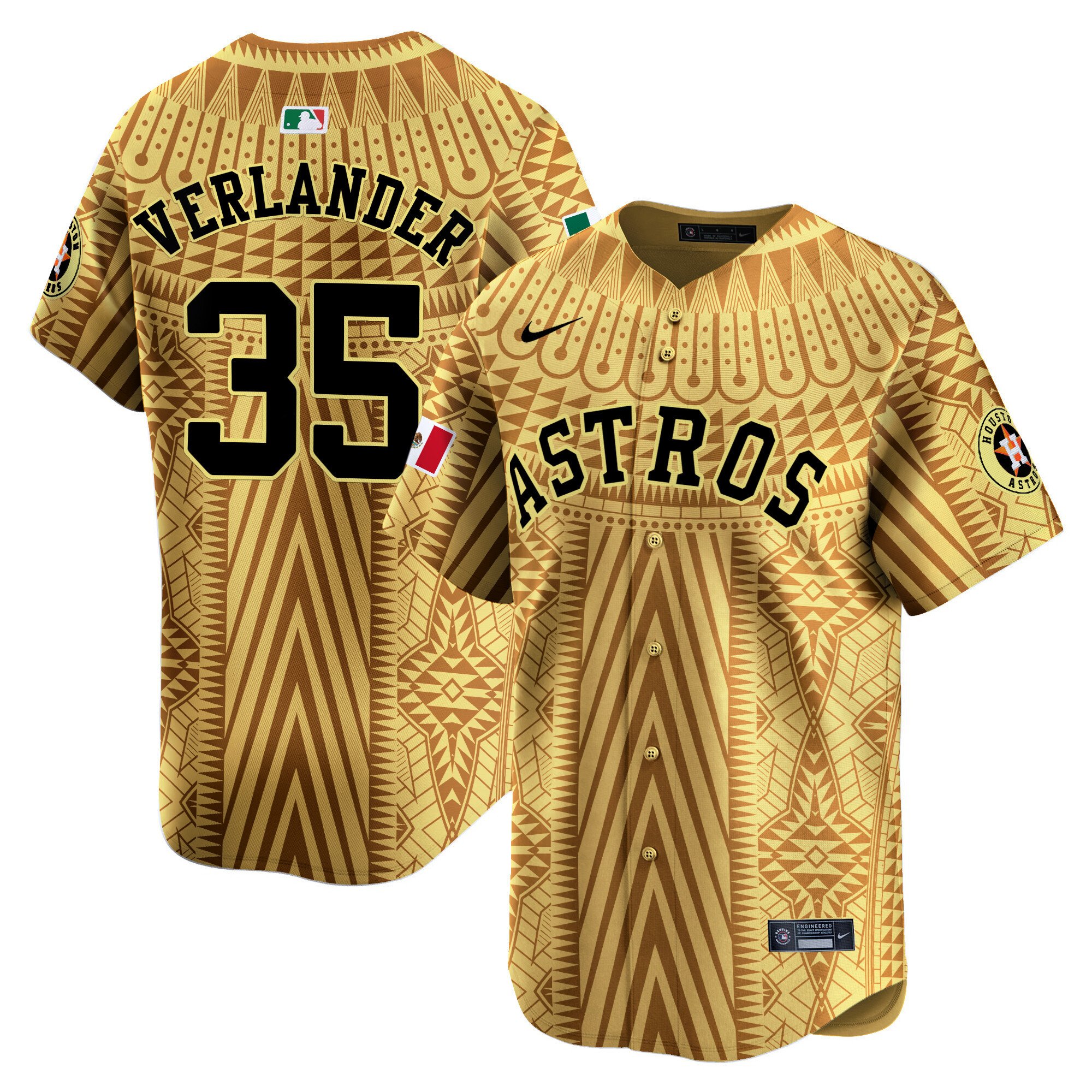Men's Justin Verlander Houston Astros Mexico Aztec Pattern Vapor Premier Limited Gold Jersey - Printed