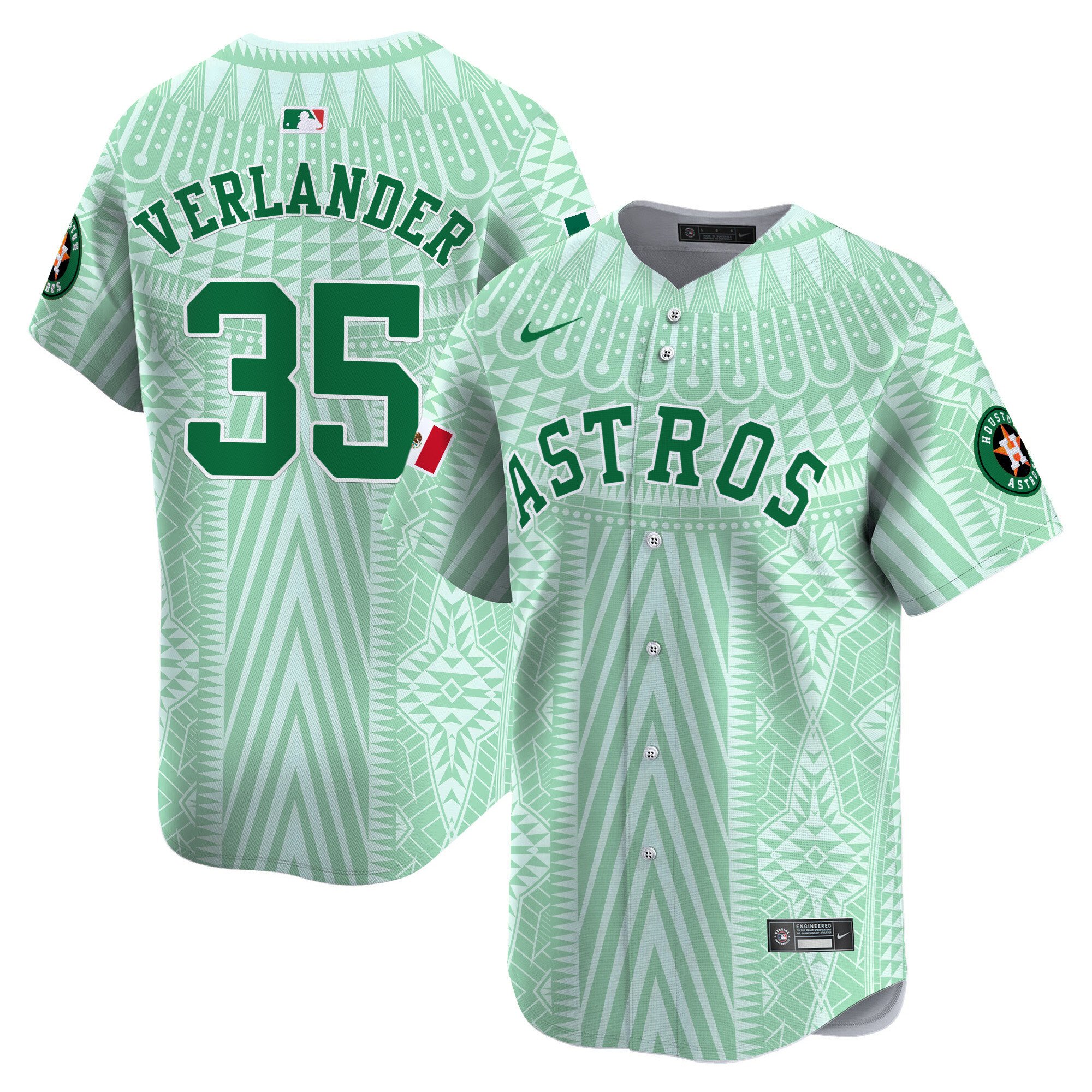 Men's Justin Verlander Houston Astros Mexico Aztec Pattern Vapor Premier Limited Pale Green Jersey - Printed