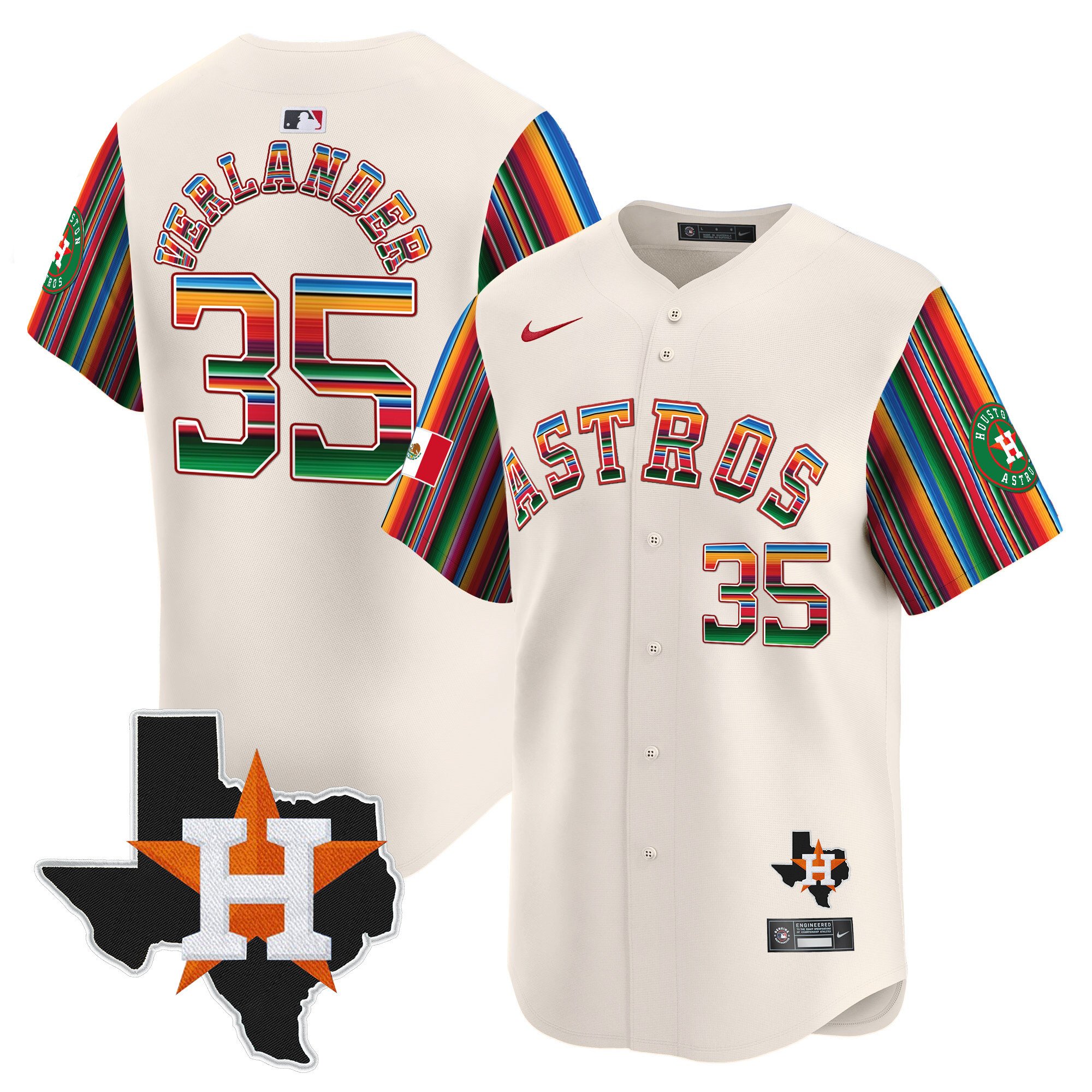 Men's Justin Verlander Houston Astros Mexico Texas Patch Vapor Premier Limited Cream Jersey V5 - All Stitched