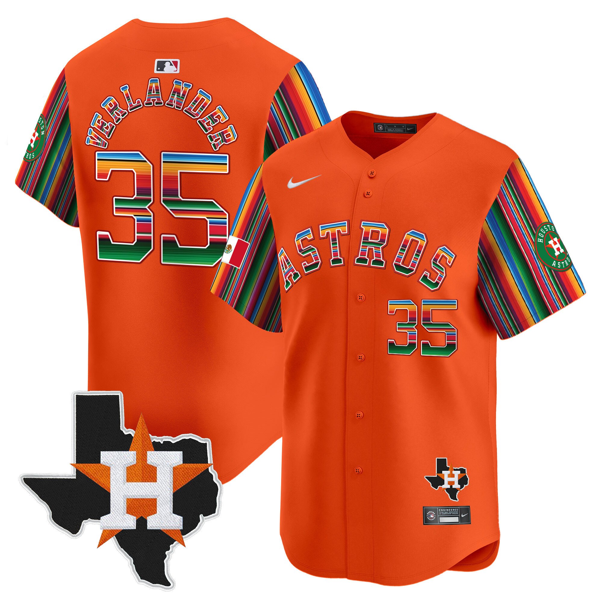 Men's Justin Verlander Houston Astros Mexico Texas Patch Vapor Premier Limited Orange Jersey V5 - All Stitched