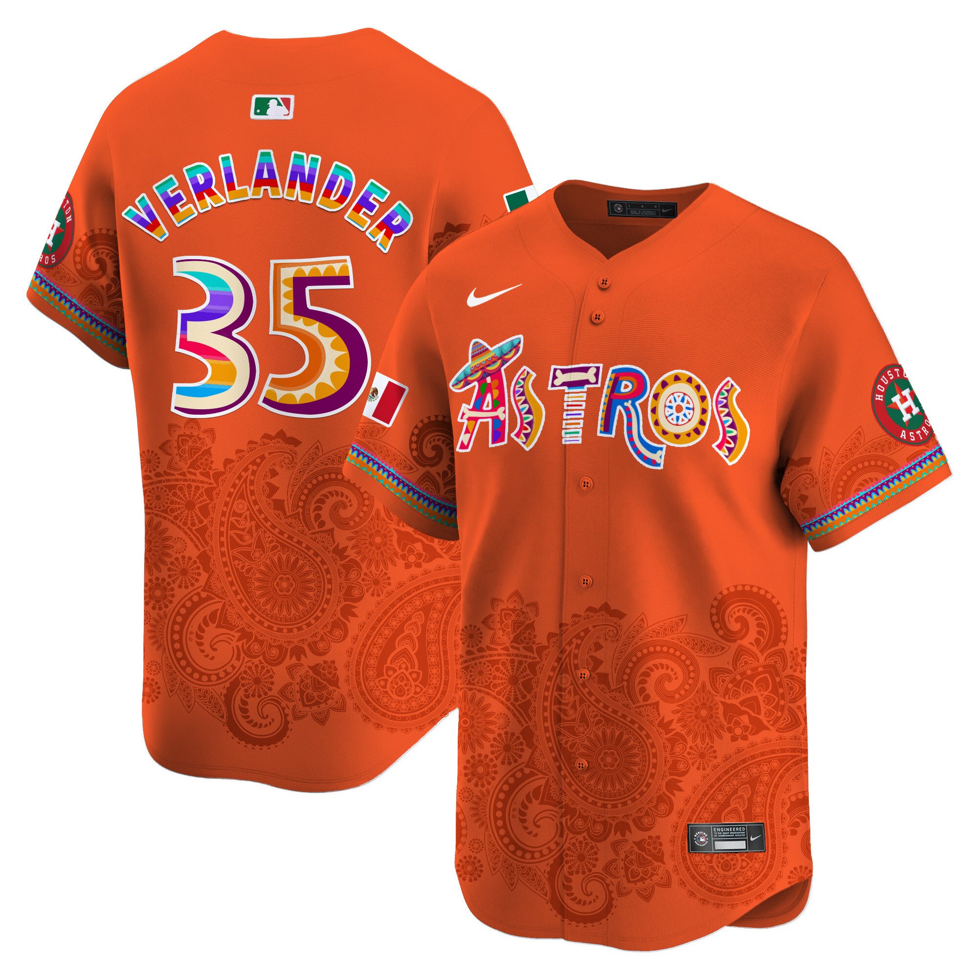 Men's Justin Verlander Houston Astros Paisley Mexico Vapor Premier Limited Orange Jersey - Printed