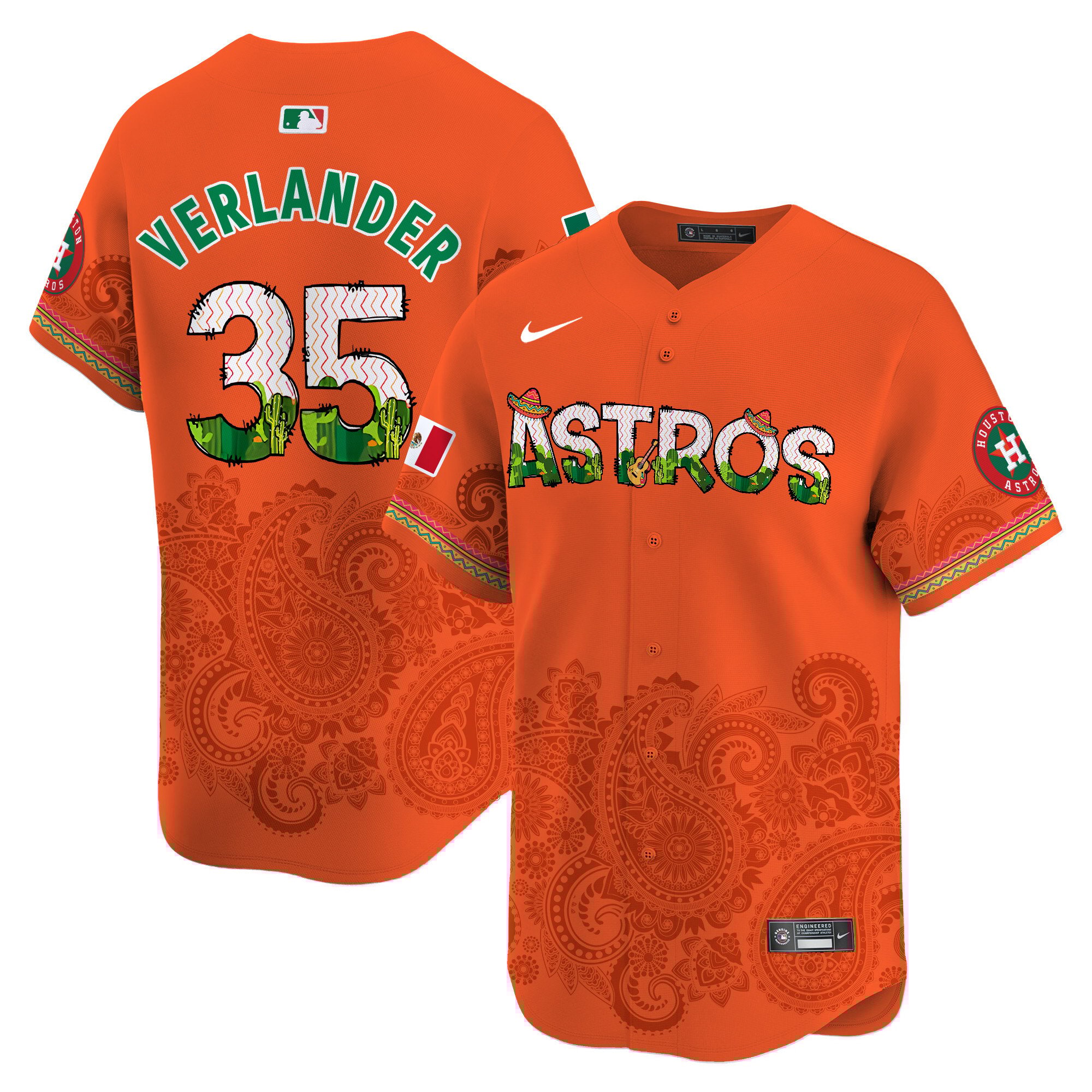 Men's Justin Verlander Houston Astros Paisley Mexico Vapor Premier Limited Orange Jersey V4 - Printed