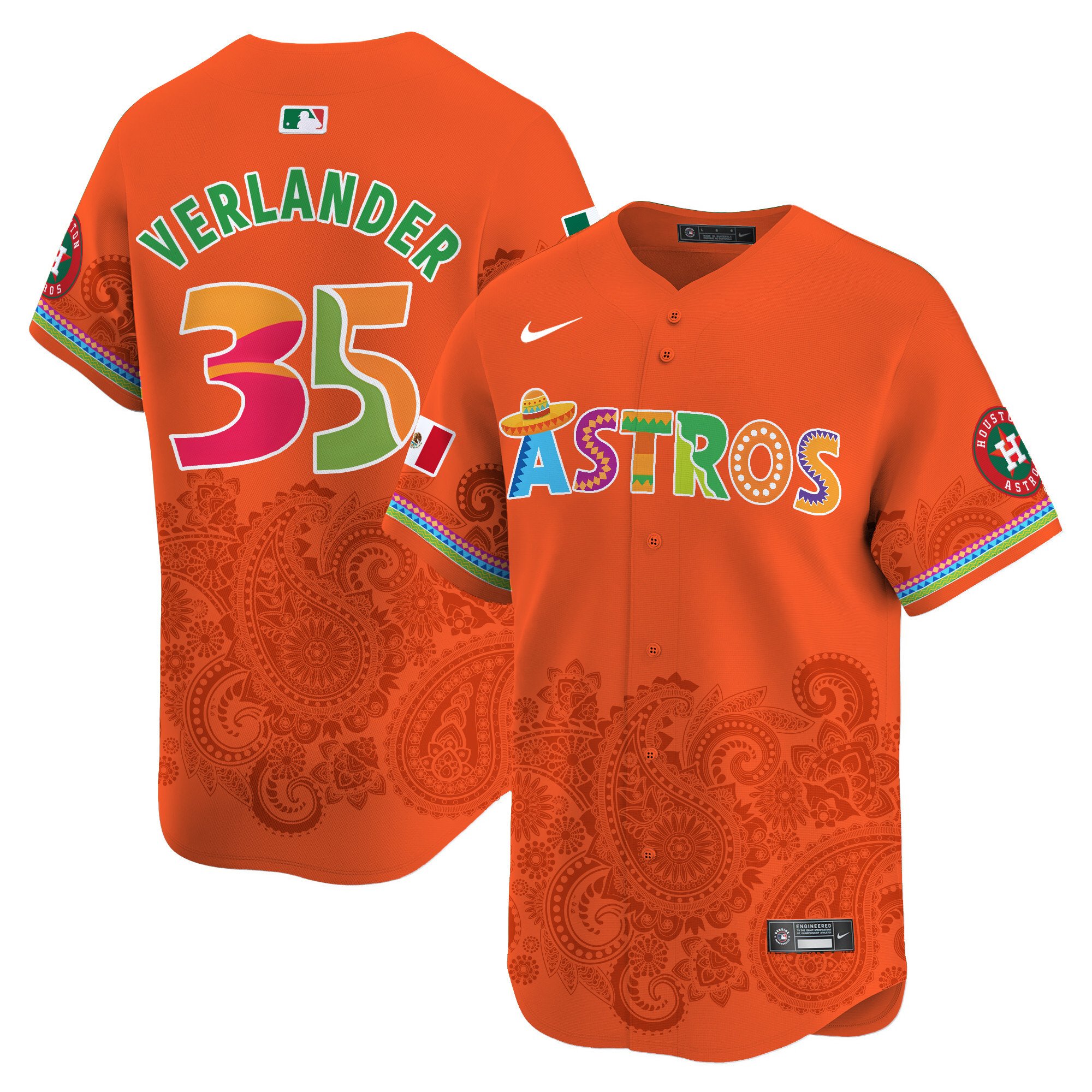 Men's Justin Verlander Houston Astros Paisley Mexico Vapor Premier Limited Orange Jersey V5- Printed
