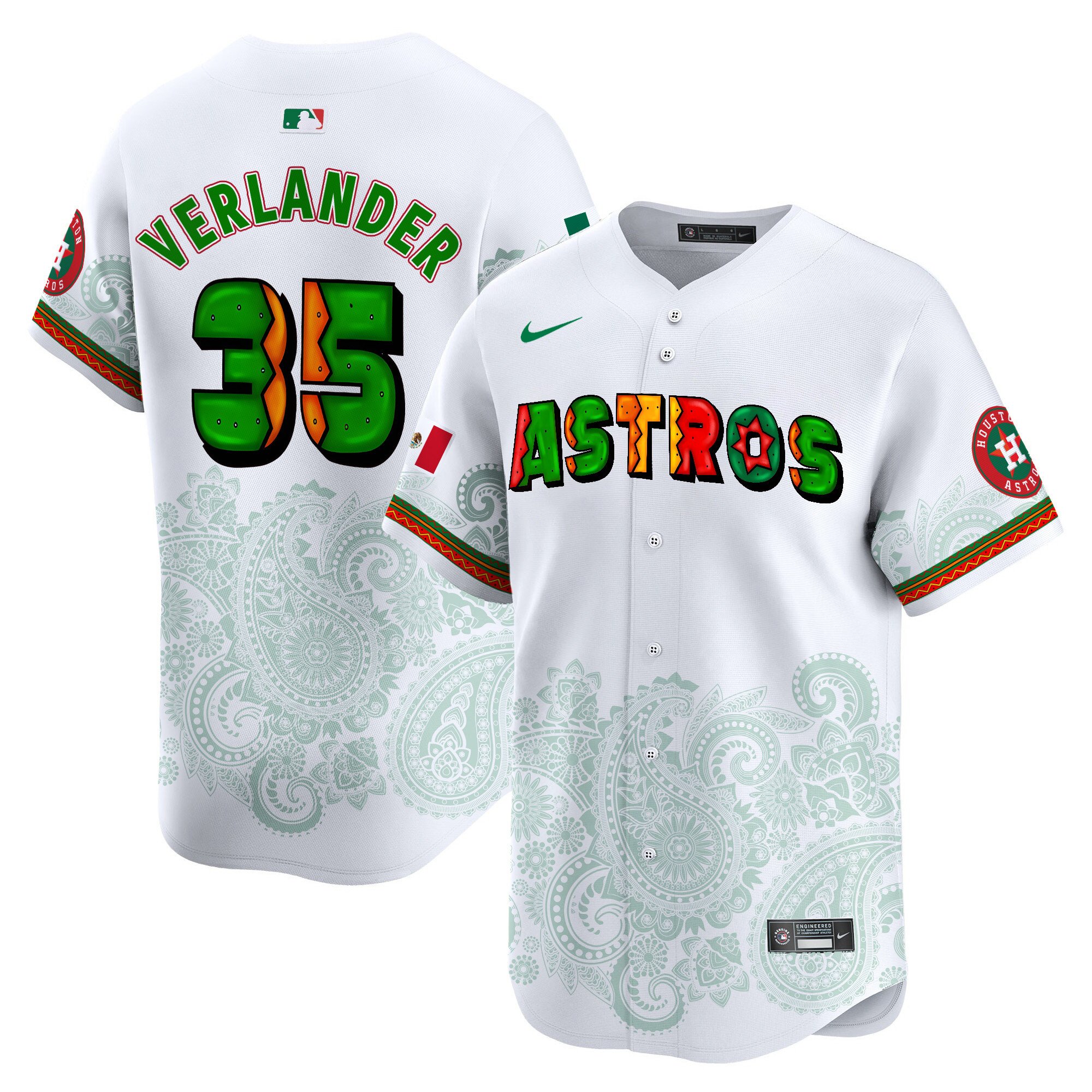 Men's Justin Verlander Houston Astros Paisley Mexico Vapor Premier Limited White Jersey V3 - Printed