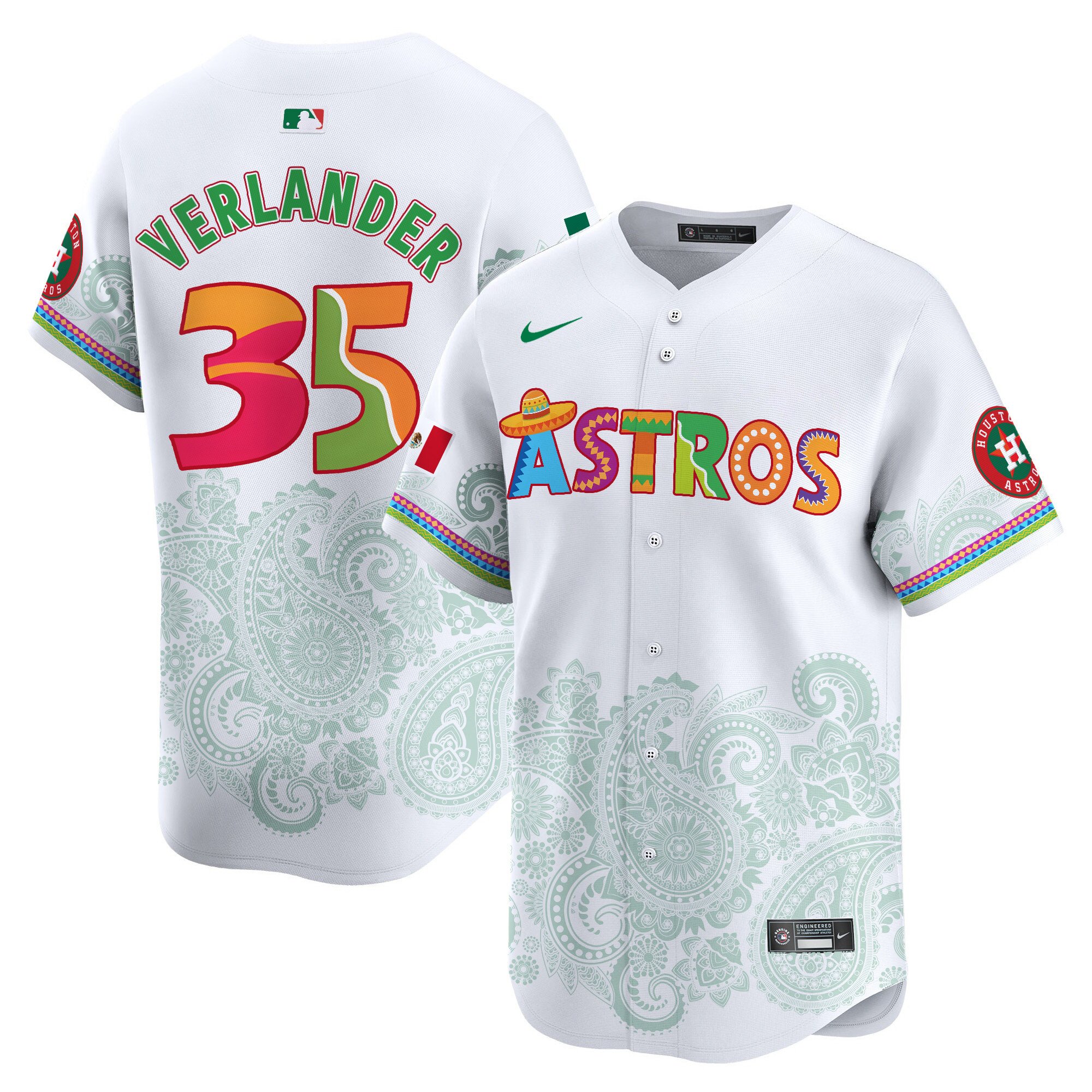 Men's Justin Verlander Houston Astros Paisley Mexico Vapor Premier Limited White Jersey V5- Printed