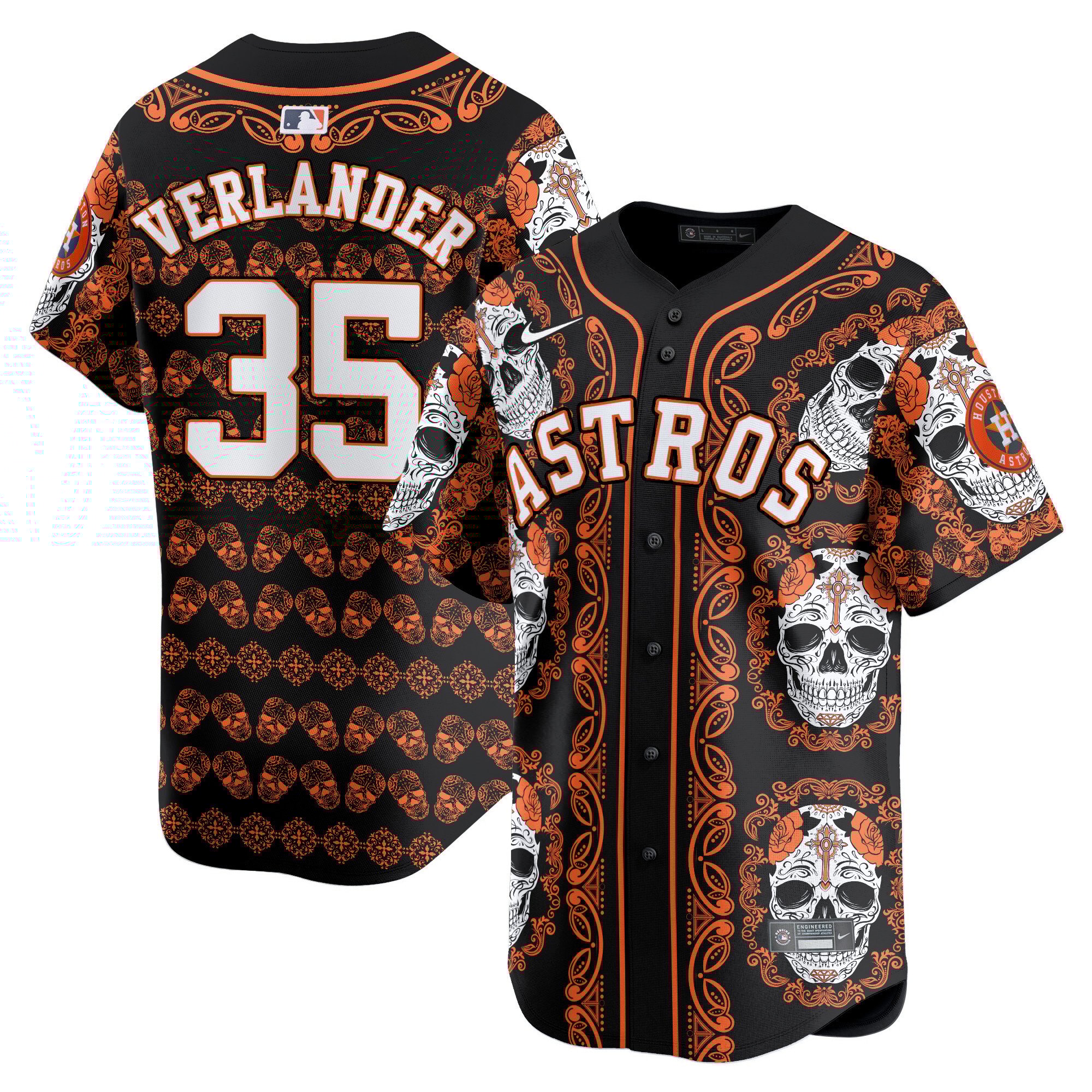 Men's Justin Verlander Houston Astros Paisley Sugar Skull Vapor Premier Limited Orange Jersey - Printed