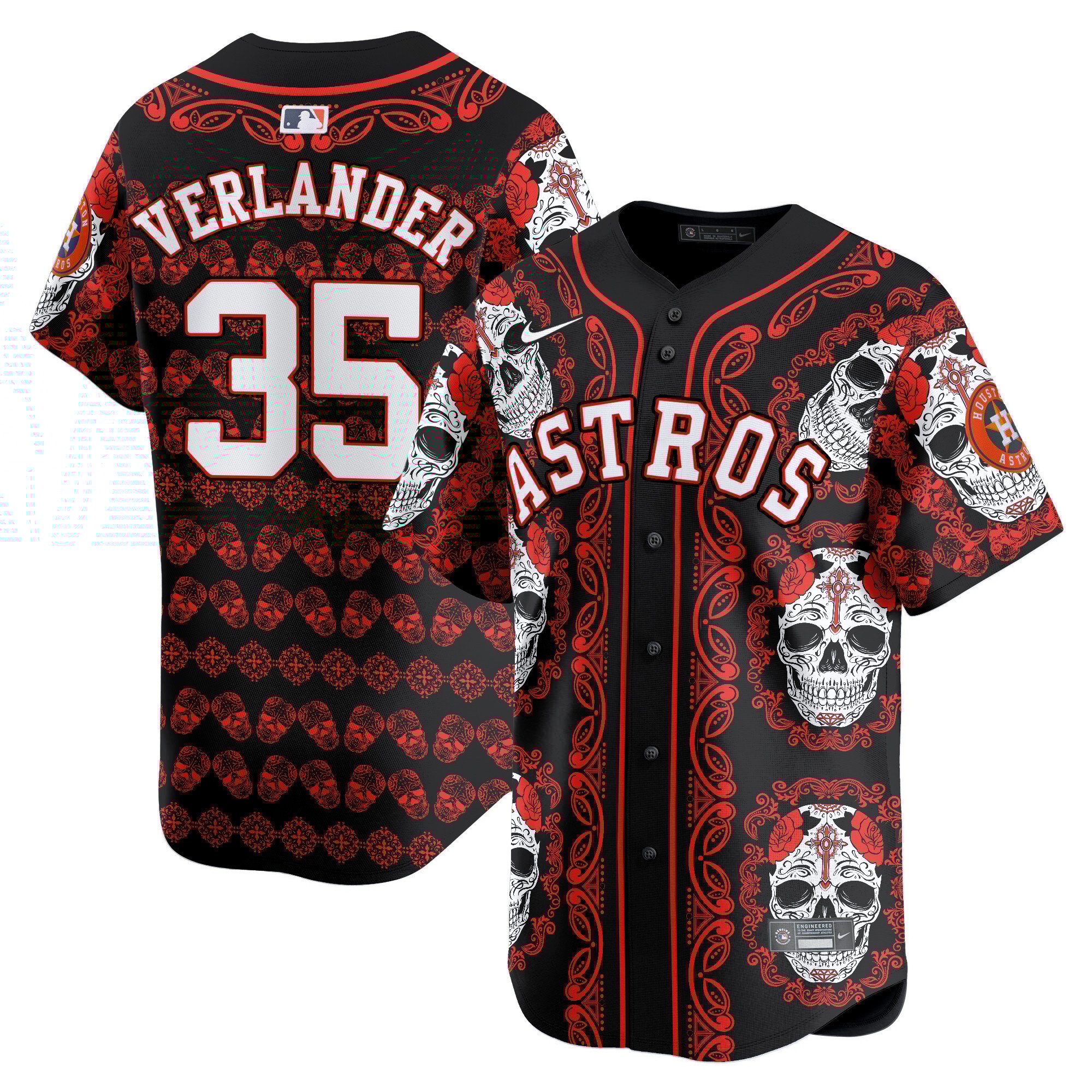 Men's Justin Verlander Houston Astros Paisley Sugar Skull Vapor Premier Limited Red Jersey - Printed