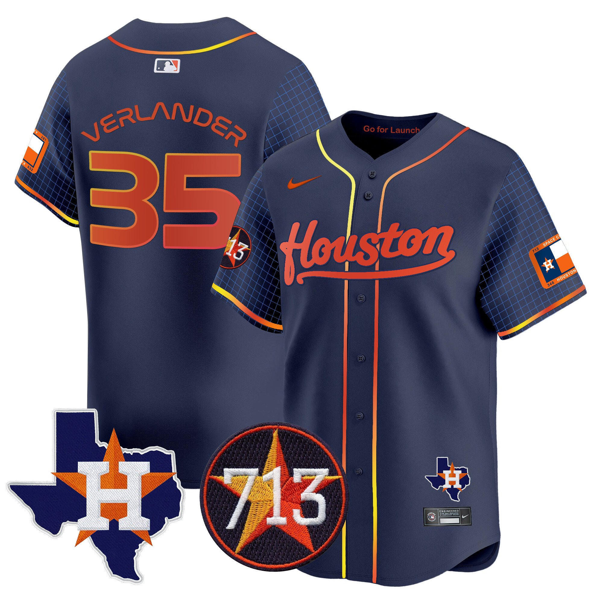 Men's Justin Verlander Houston Astros Space City 713 Patch Vapor Premier Limited Navy Jersey - All Stitched