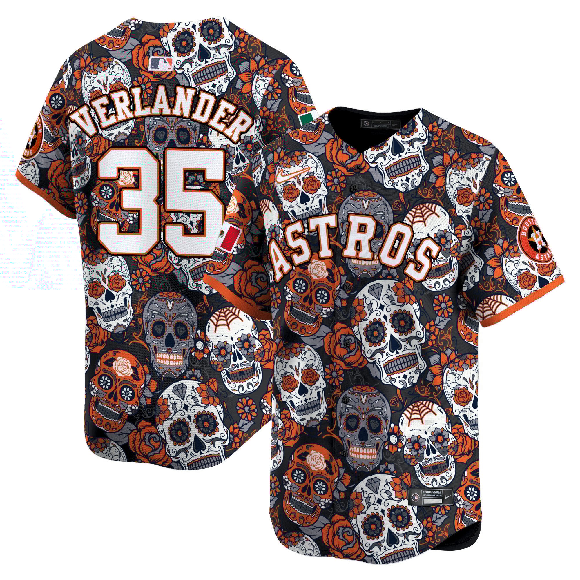 Men's Justin Verlander Houston Astros Sugar Skull Mexico Vapor Premier Limited Orange Jersey - Printed