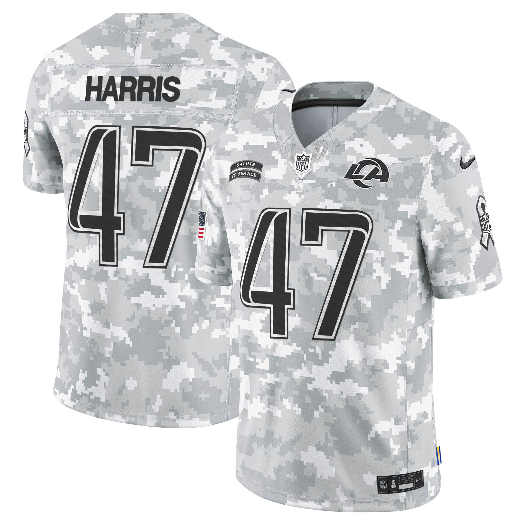 Men's Kamala Harris Los Angeles Rams 2024 Salute to Service Vapor Limited Jersey - Arctic Camo - All Stitched