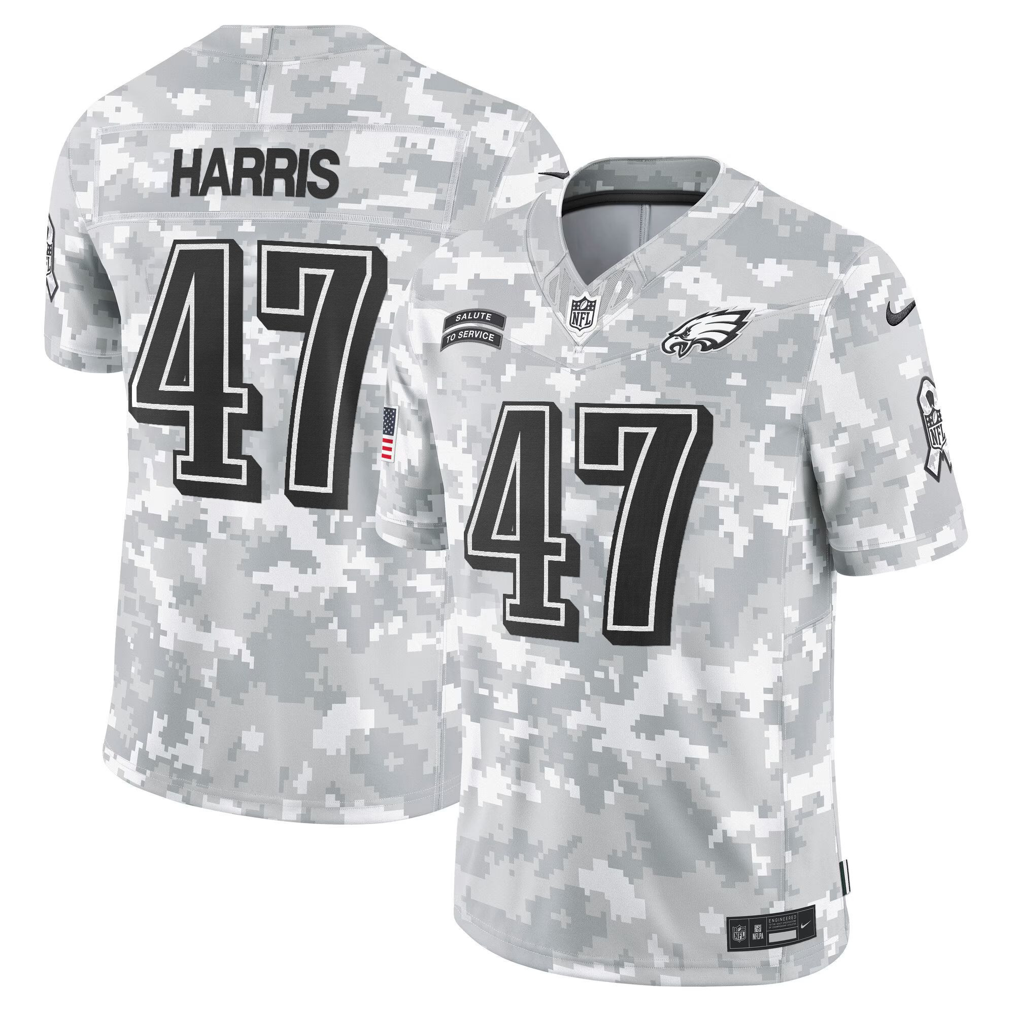 Men's Kamala Harris Philadelphia Eagles 2024 Salute to Service Vapor Limited Arctic Camo Jersey - All Stitched