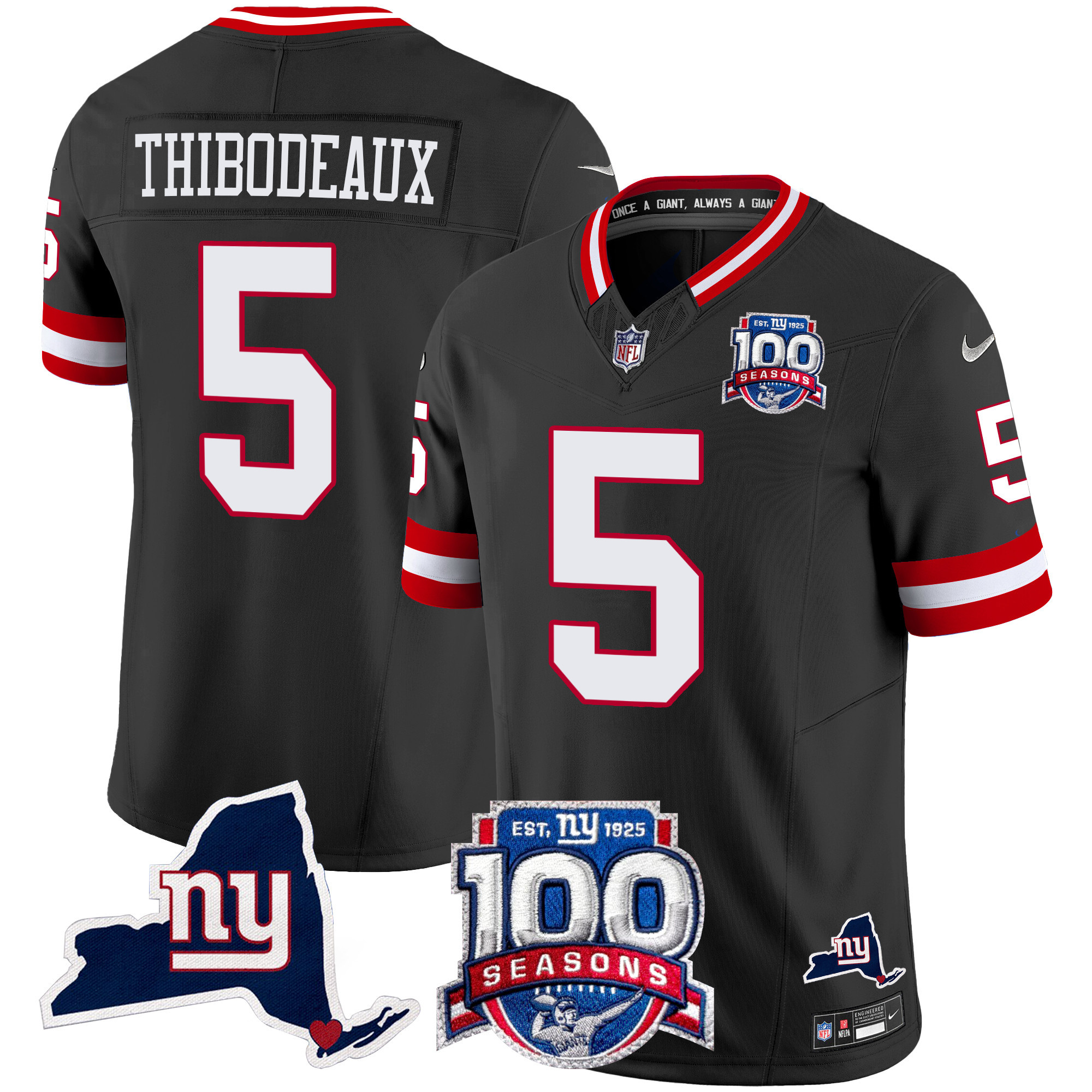 Men's Kayvon Thibodeaux New York Giants 100th Season & State Patch Vapor Limited Black Jersey - All Stitched