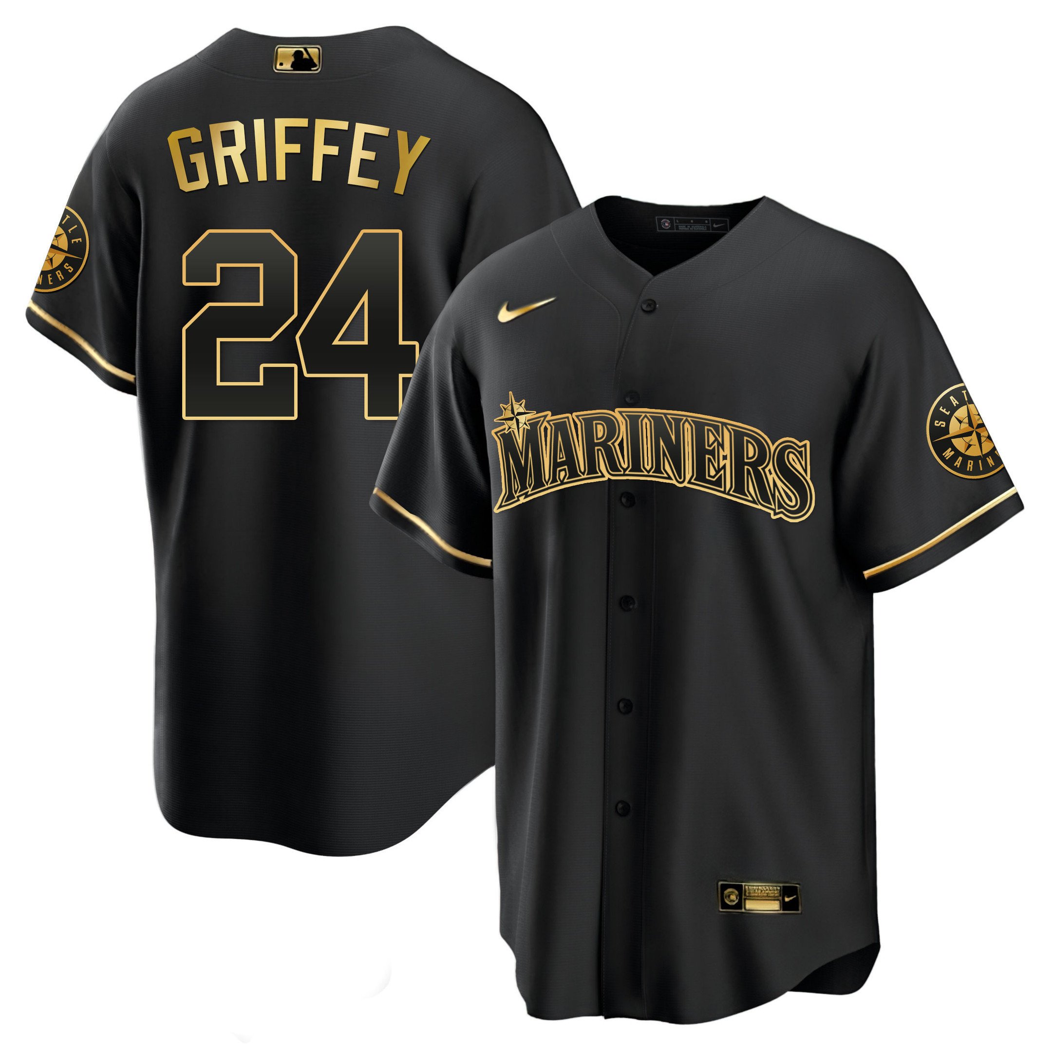 Men's Ken Griffey Jr. Seattle Mariners White Gold & Black Gold Cool Black Jersey - All Stitched