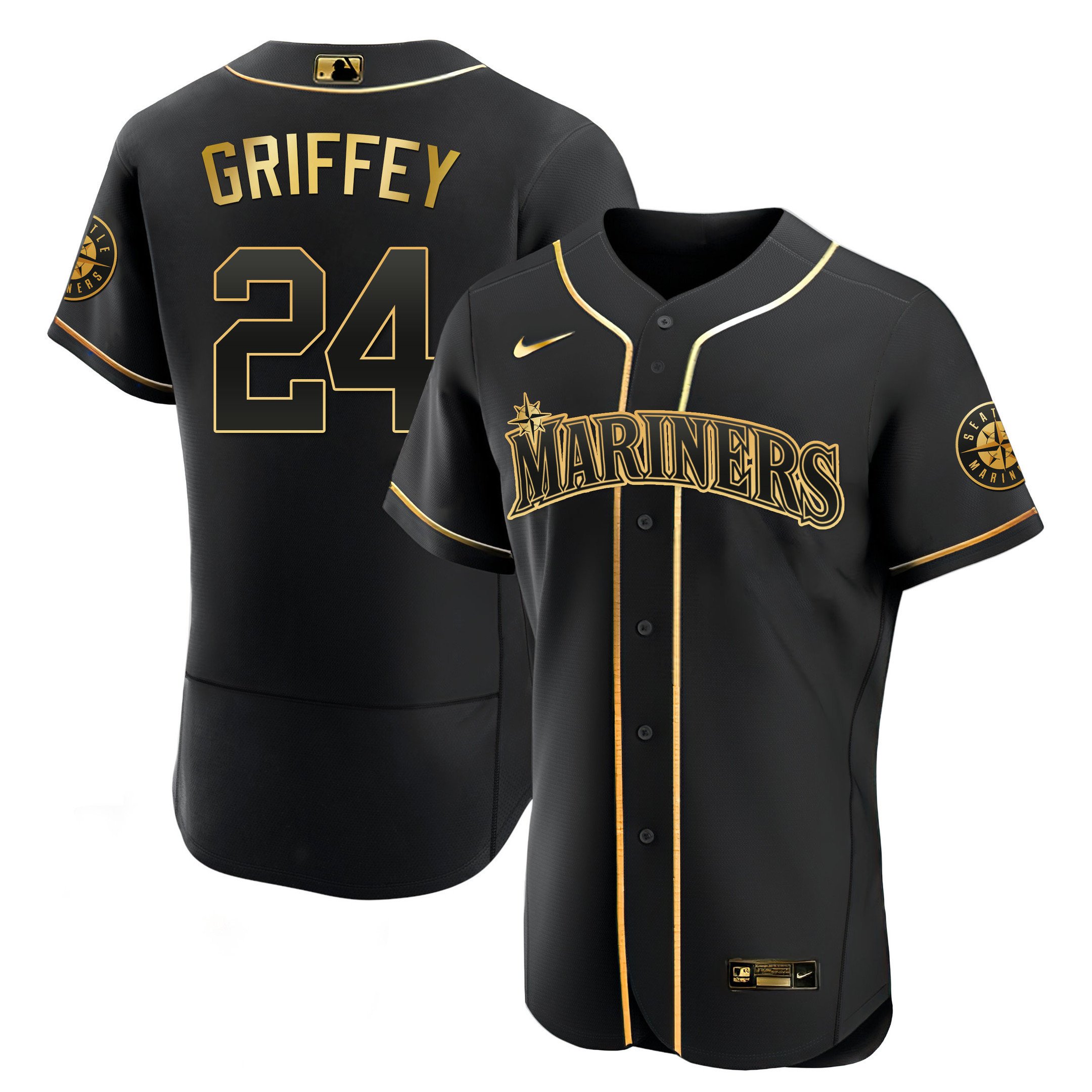 Men's Ken Griffey Jr. Seattle Mariners White Gold & Black Gold Flex Black Jersey - All Stitched