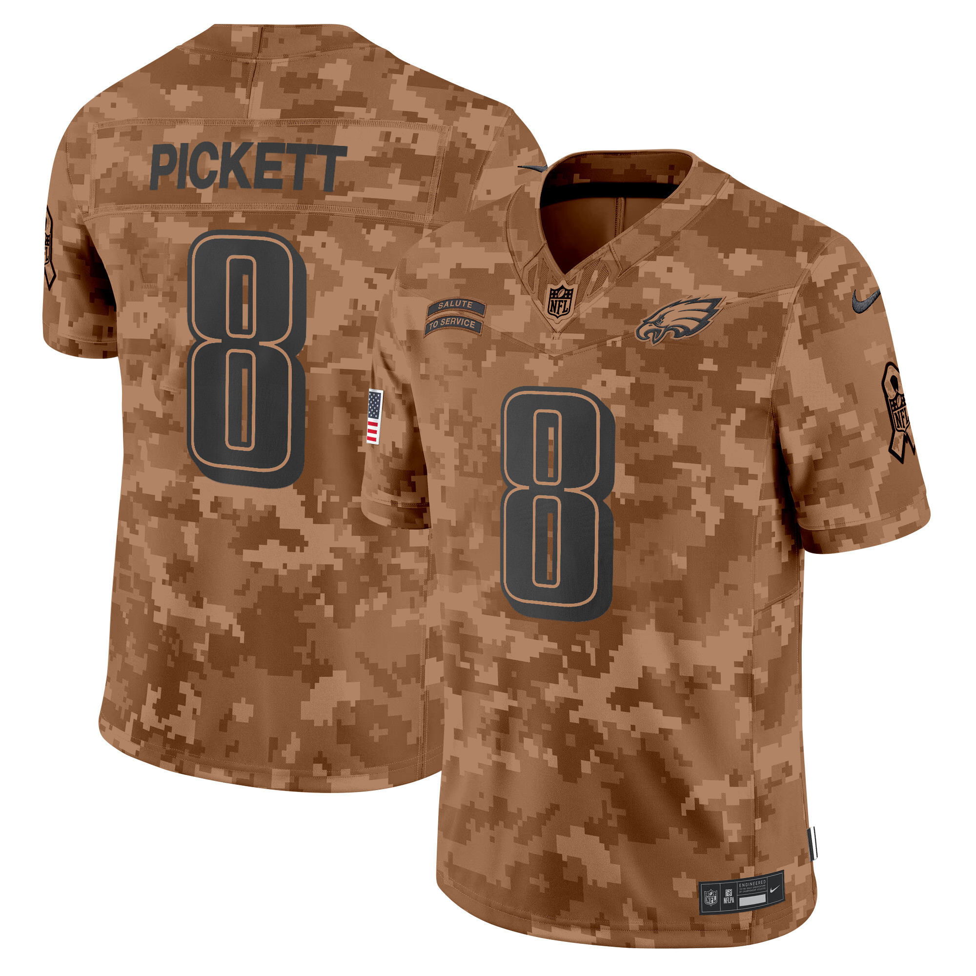 Men's Kenny Pickett Philadelphia Eagles 2024 Salute to Service Vapor Limited Brown Camo Jersey - All Stitched