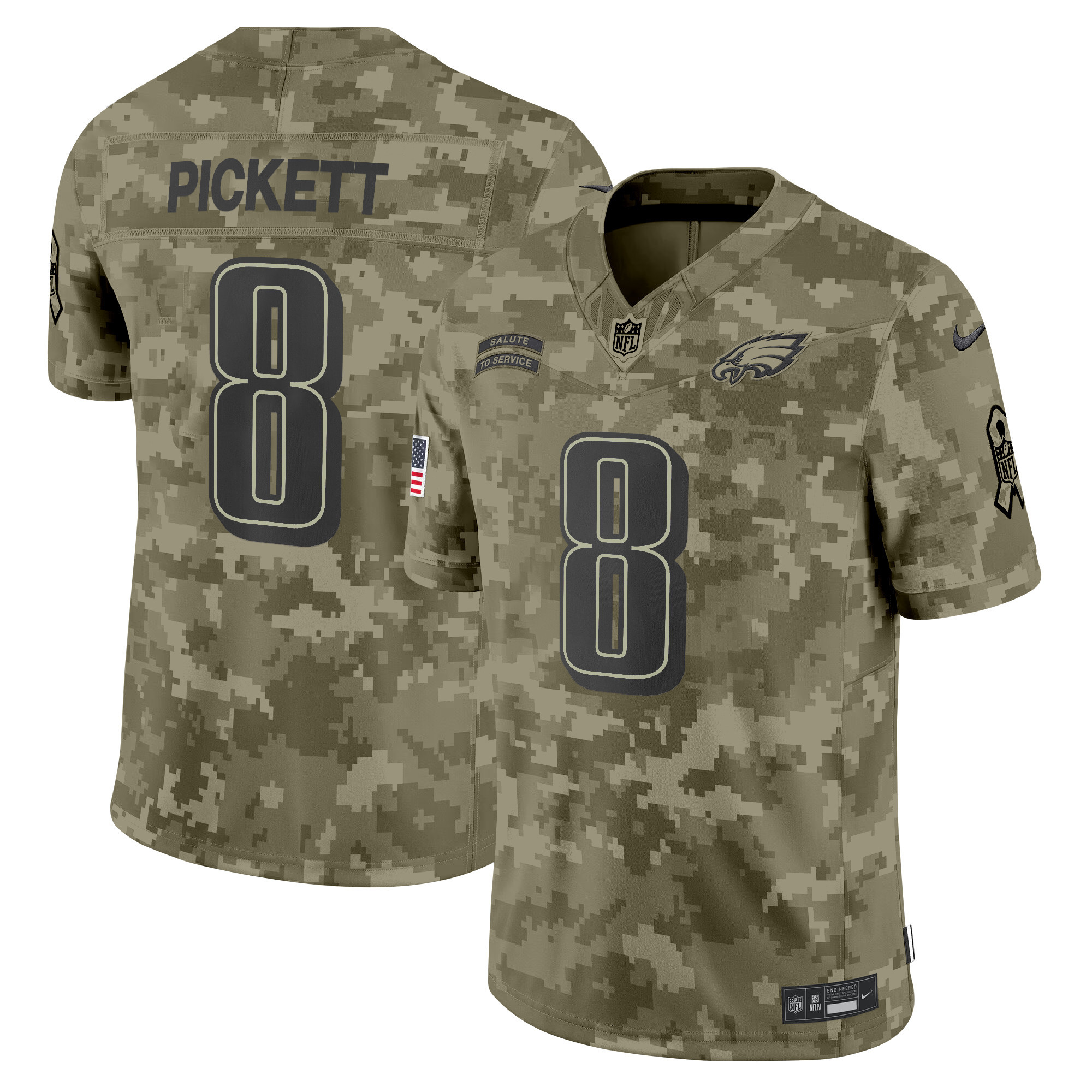 Men's Kenny Pickett Philadelphia Eagles 2024 Salute to Service Vapor Limited Olive Camo Jersey - All Stitched
