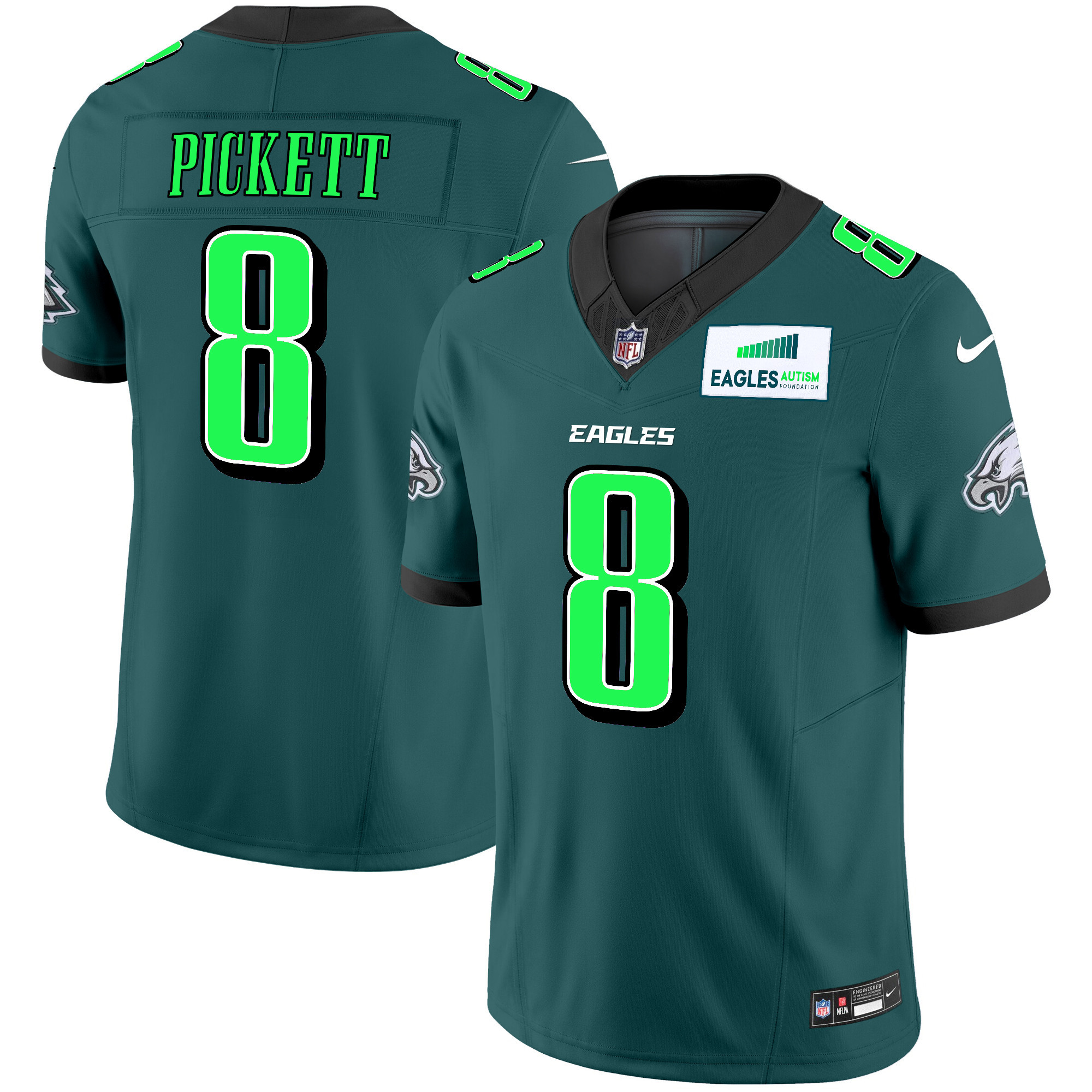 Men's Kenny Pickett Philadelphia Eagles Autism Foundation Patch Vapor Limited Midnight Green Jersey - All Stitched