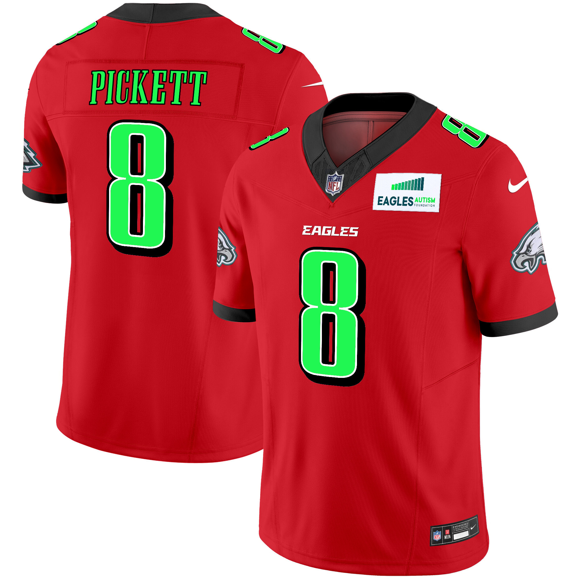 Men's Kenny Pickett Philadelphia Eagles Autism Foundation Patch Vapor Limited Red Jersey - All Stitched
