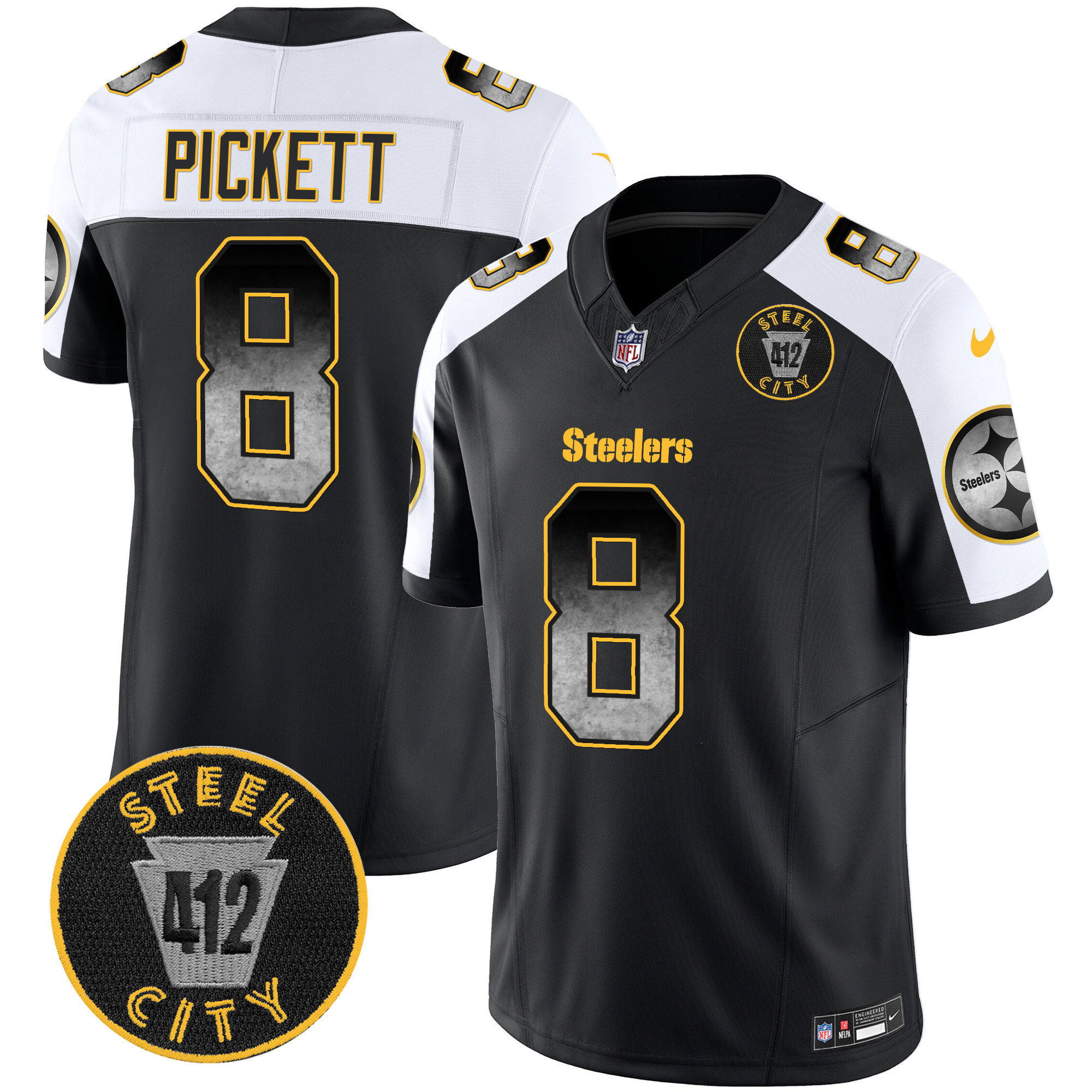 Men's Kenny Pickett Pittsburgh Steelers Arch Smoke 412 Patch Vapor Limited Alternate Jersey - All Stitched