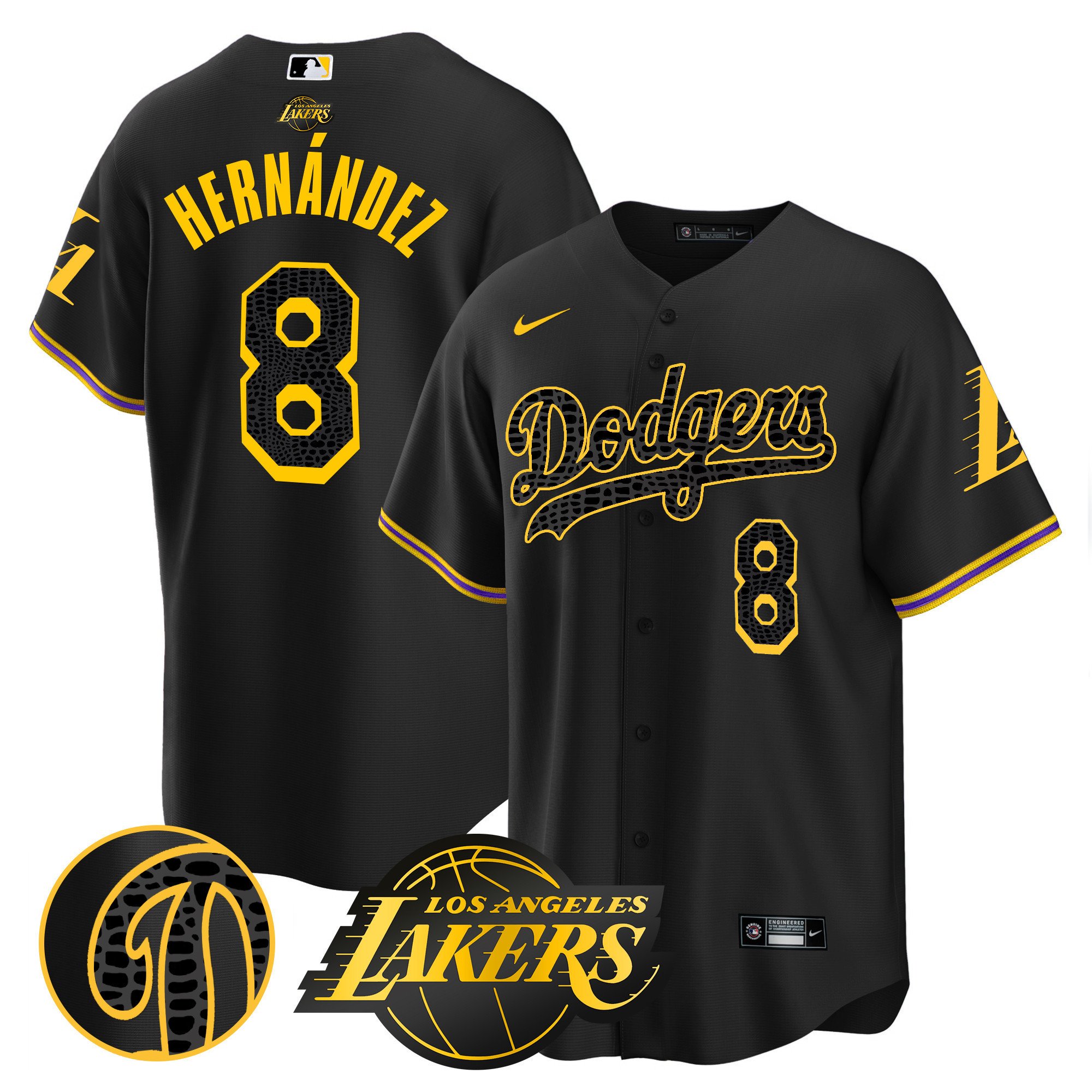 Men's Kike Hernandez Los Angeles Dodgers Cool Base Mamba Black Jersey V2 - All Stitched