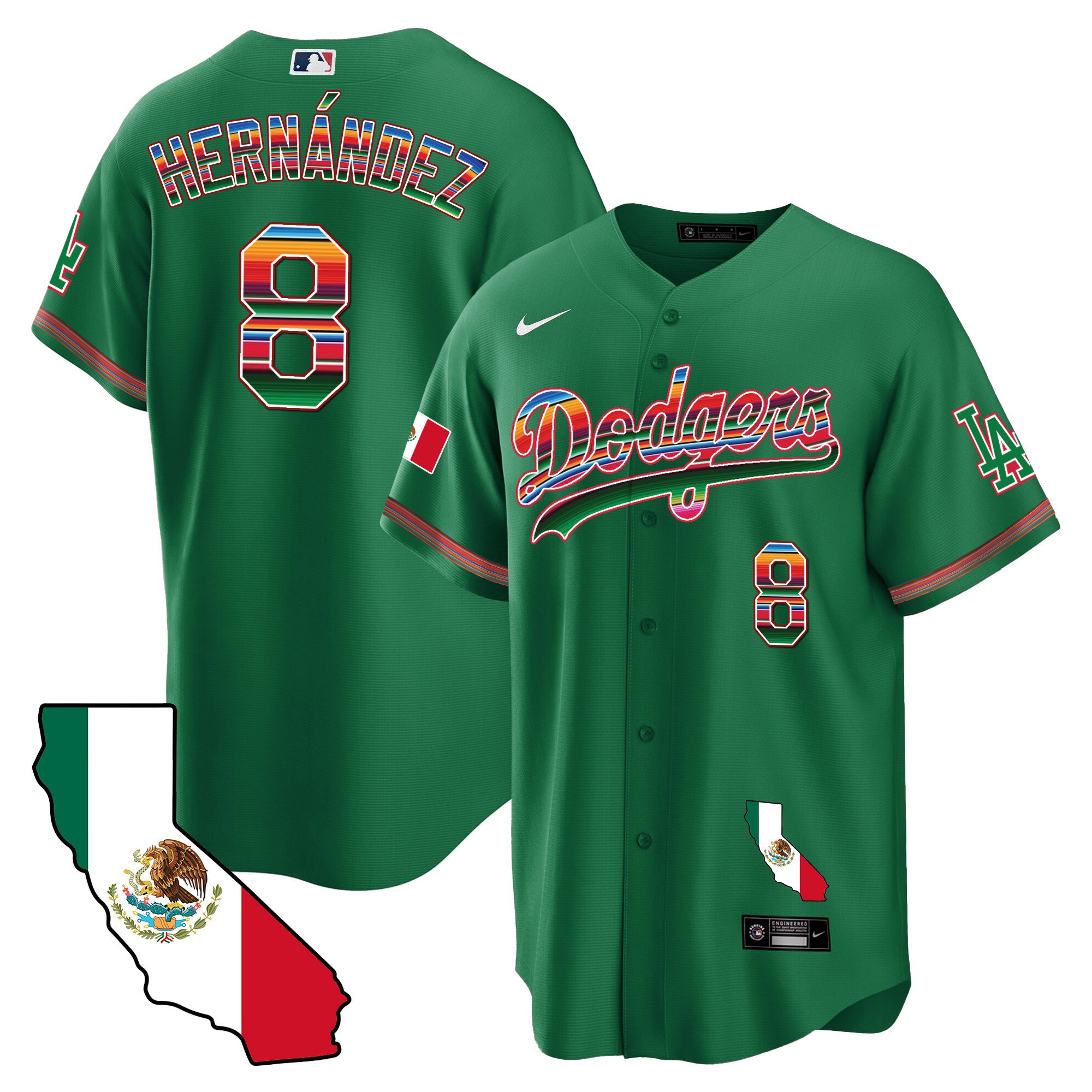 Men's Kike Hernandez Los Angeles Dodgers Mexico California Map Cool Base Green Jersey - All Stitched