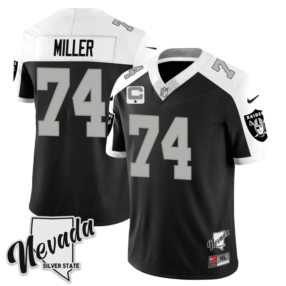 Men's Kolton Miller Las Vegas Raiders 2023 Nevada Silver State Patch Vapor Alternate Jersey â€“ All Stitched