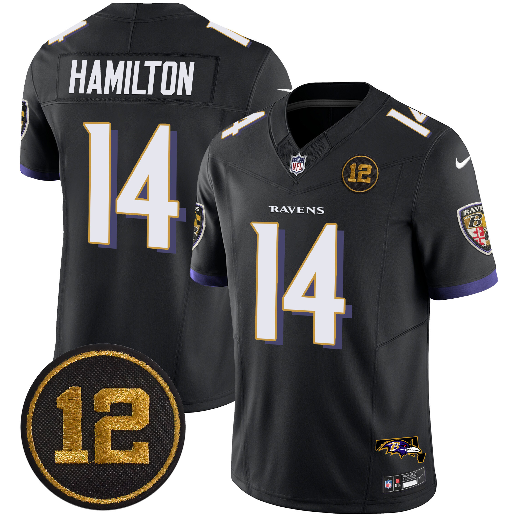 Men's Kyle Hamilton Baltimore Ravens Jacoby Jones Patch Vapor Limited Black Jersey - All Stitched
