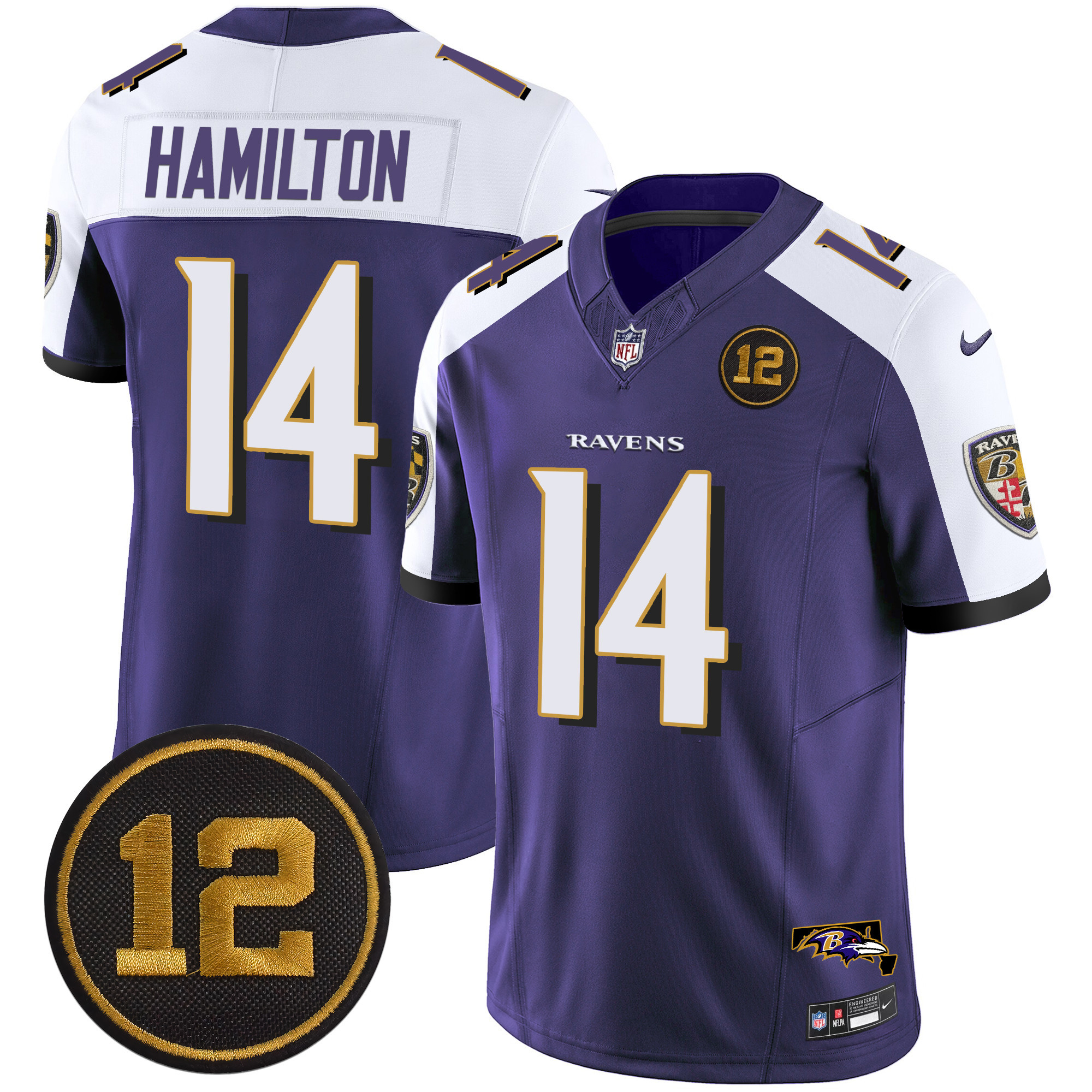 Men's Kyle Hamilton Baltimore Ravens Jacoby Jones Patch Vapor Limited Purple Alternate Jersey - All Stitched