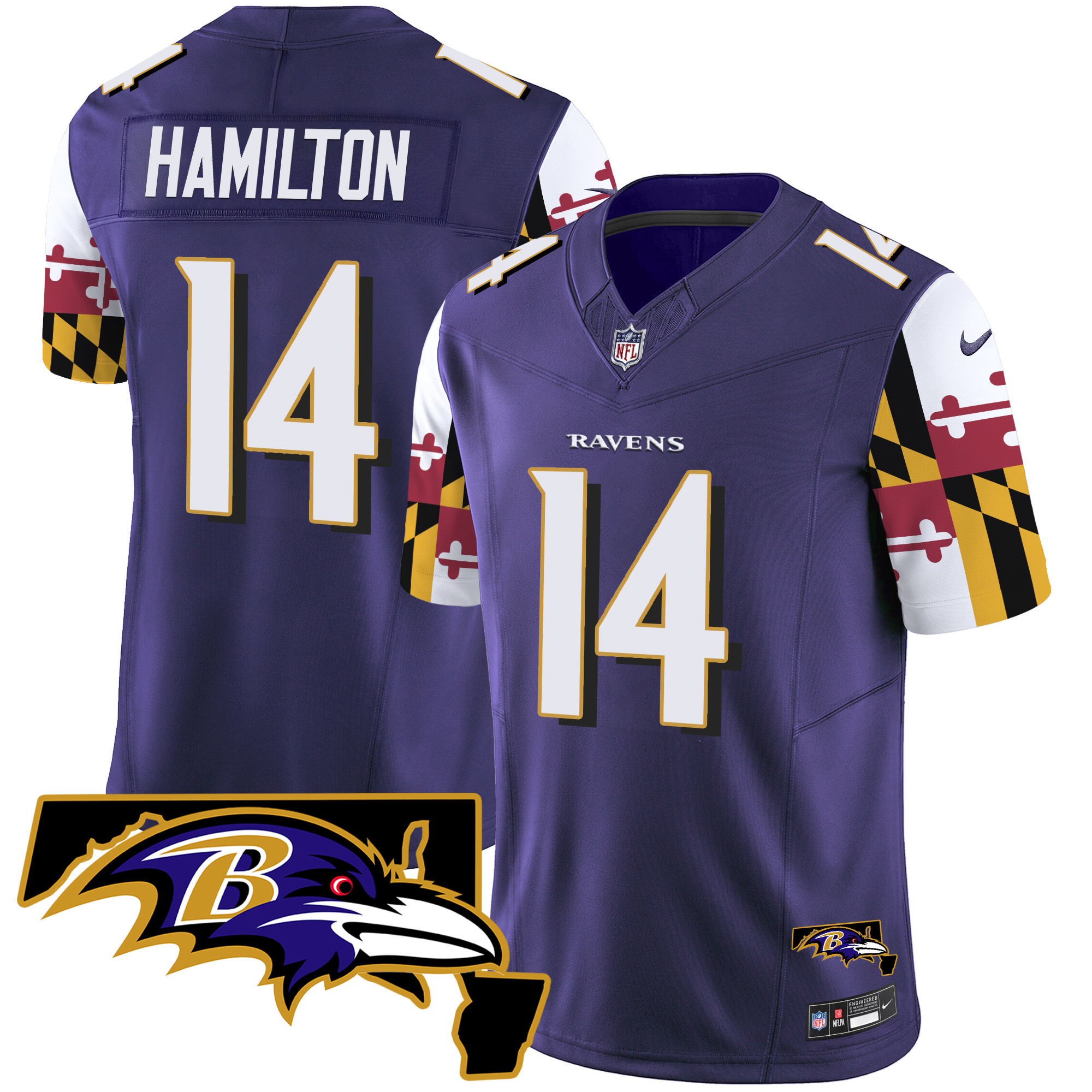 Men's Kyle Hamilton Baltimore Ravens Maryland Flag Vapor Limited Purple Jersey V2 - All Stitched