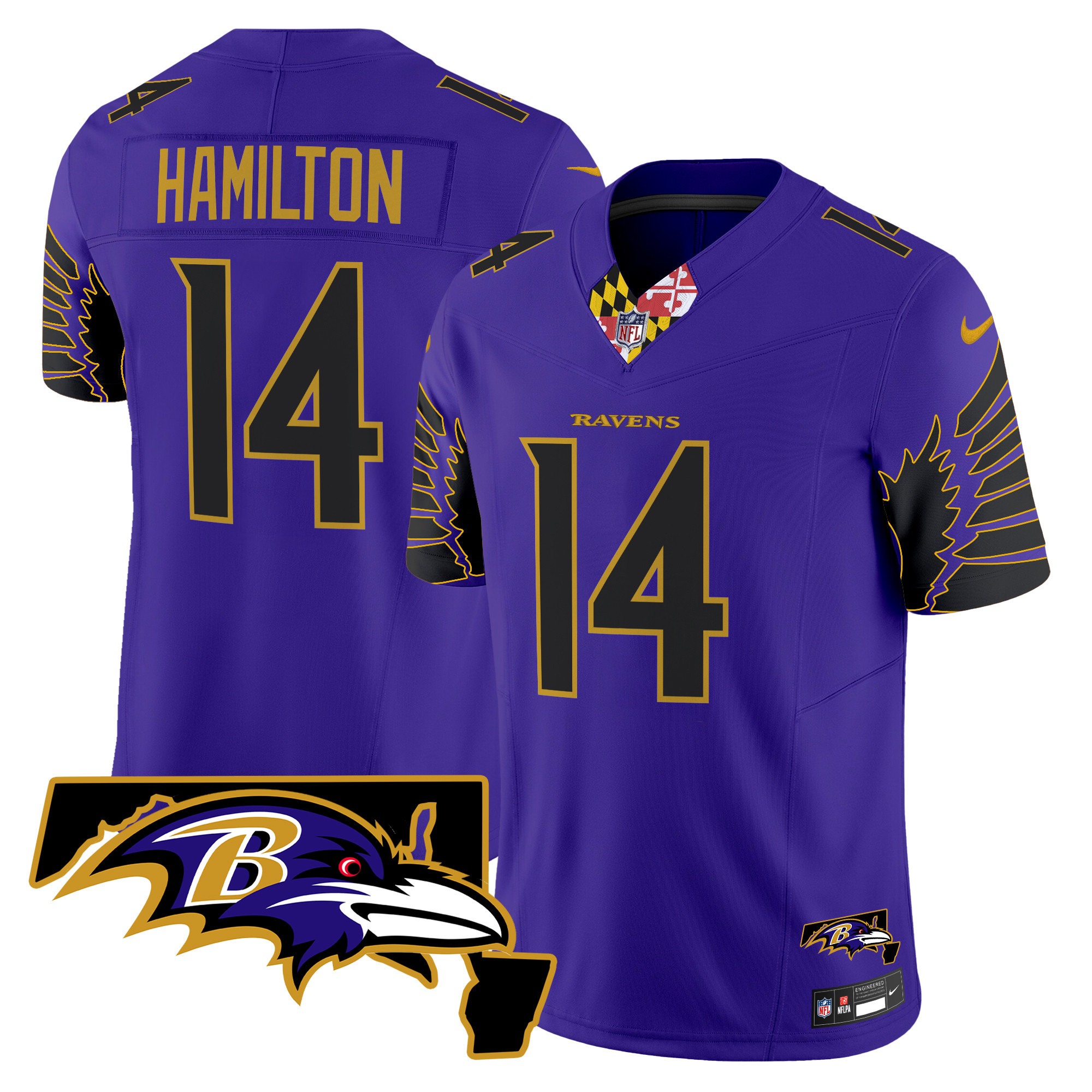Men's Kyle Hamilton Baltimore Ravens Maryland Patch Vapor Limited Purple Limited Jersey V2 - All Stitched
