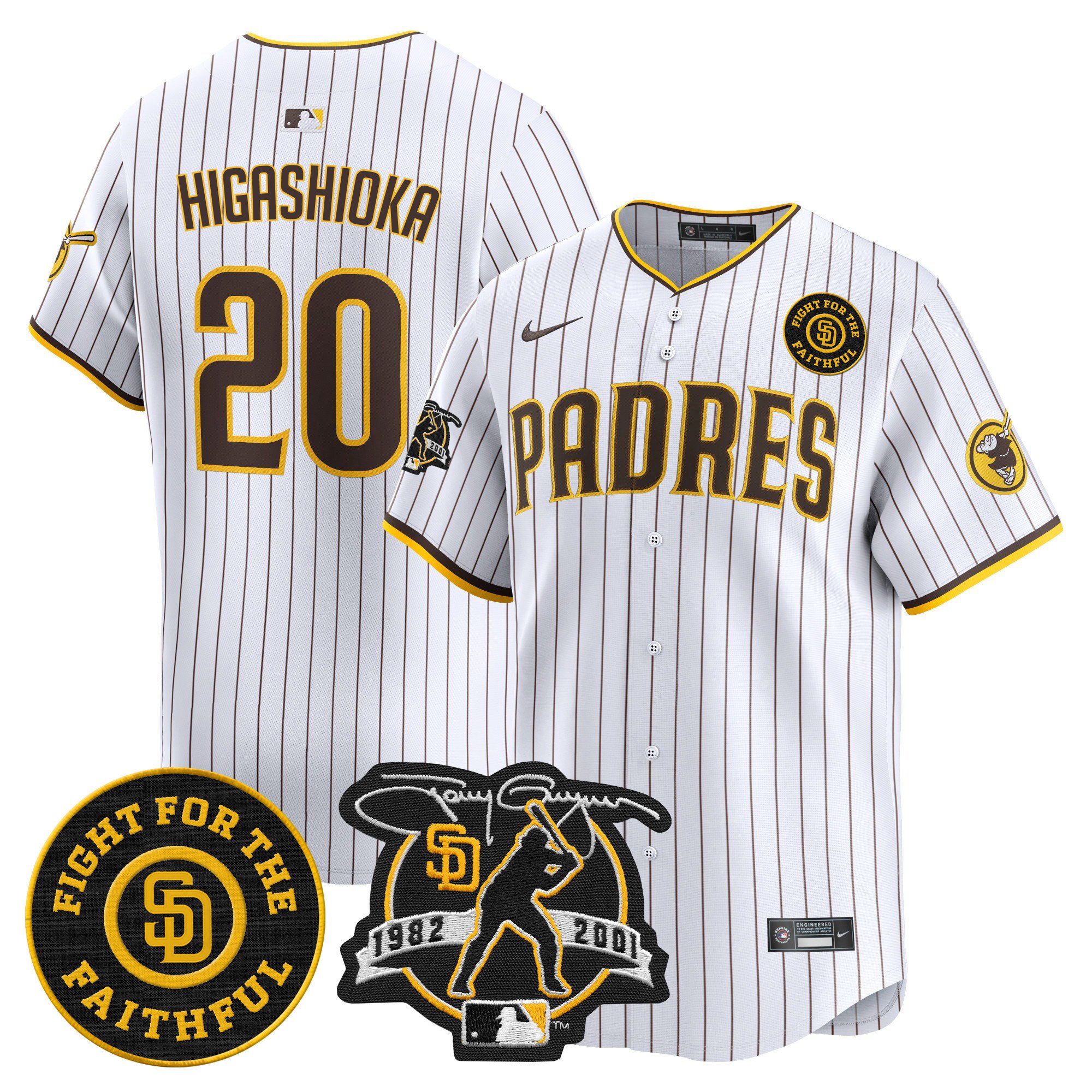 Men's Kyle Higashioka San Diego Padres Tony Gwynn & Faithful Patch Vapor Premier Limited White Jersey Ã± All Stitched
