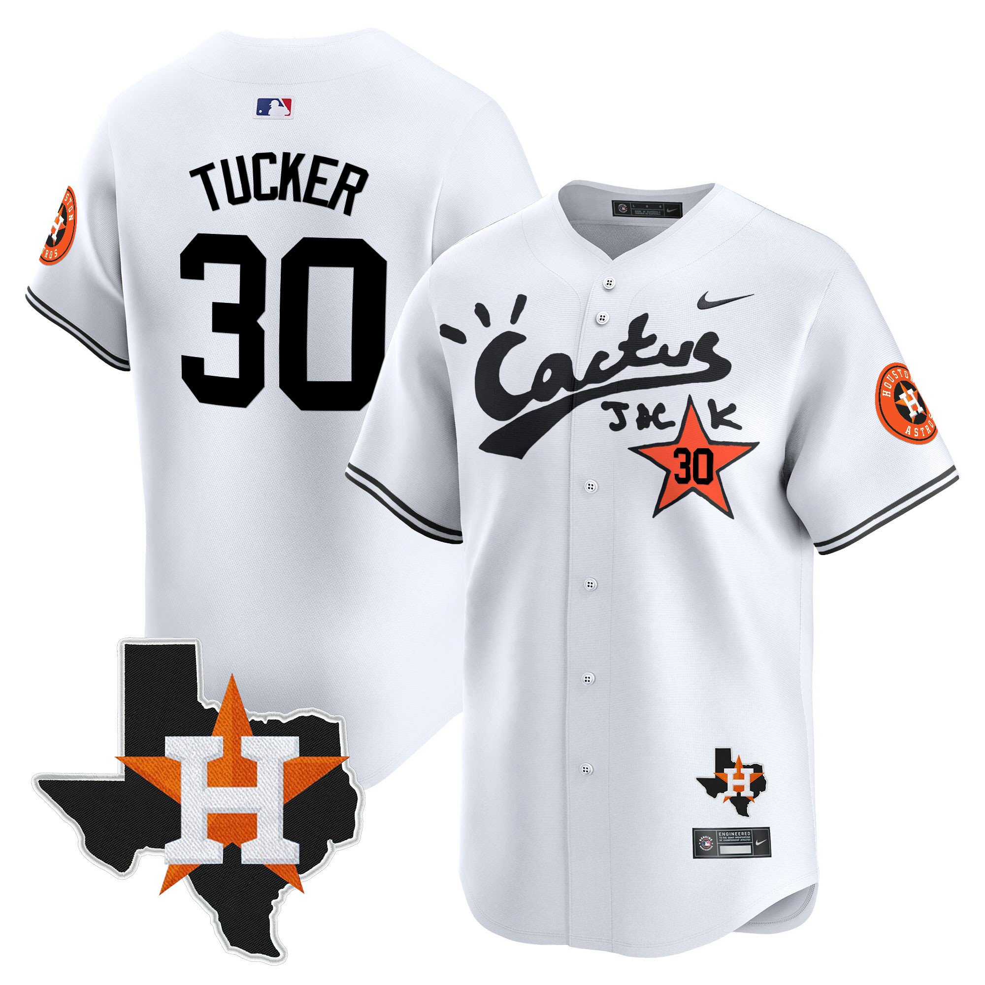 Men's Kyle Tucker Cactus Jack Patch Vapor Premier Limited White Houston Astros Jersey - All Stitched