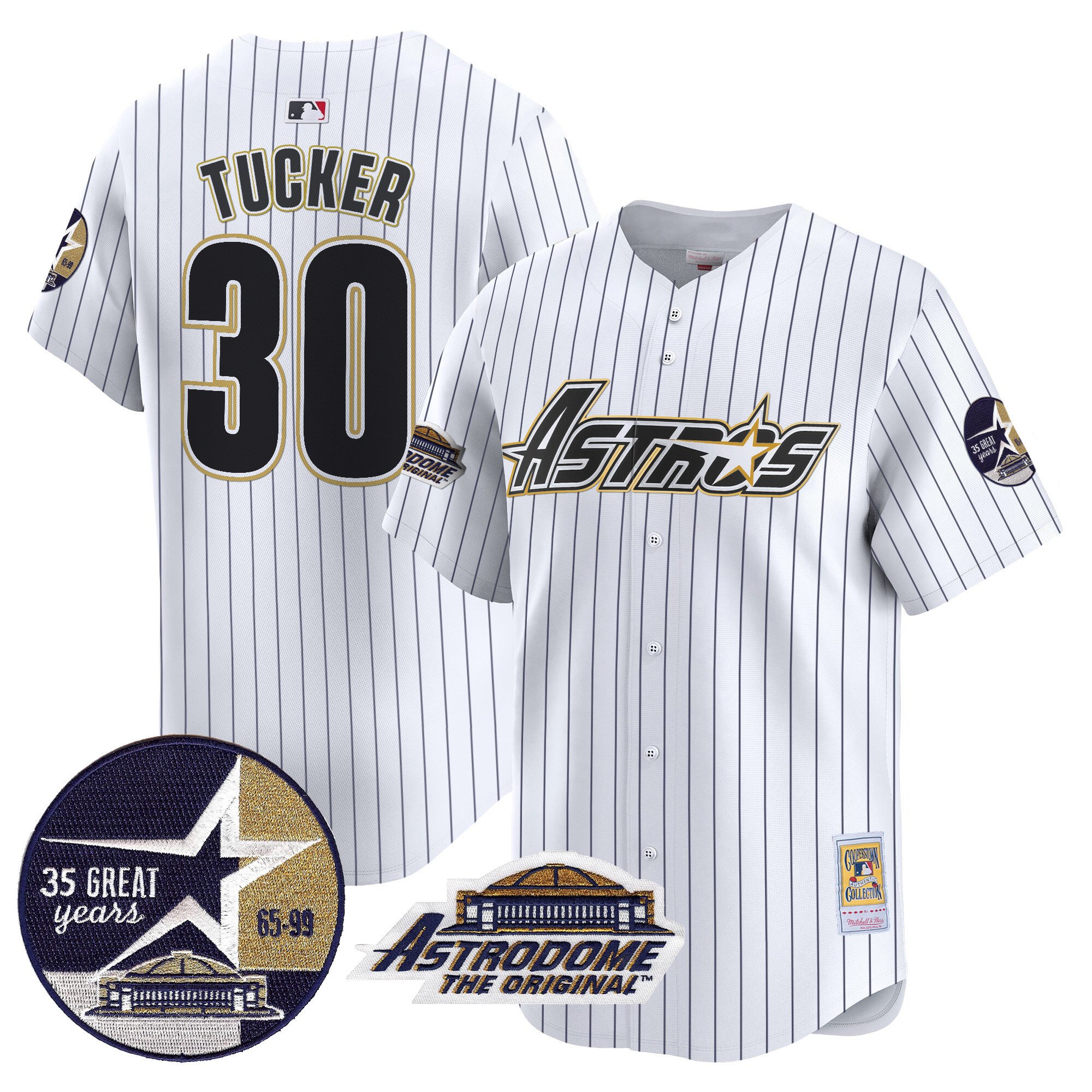 Men's Kyle Tucker Houston Astros 1999 Throwback 35th & Astrodome Patch Vapor Premier Limited Pinstripe Jersey V3 - All Stitched