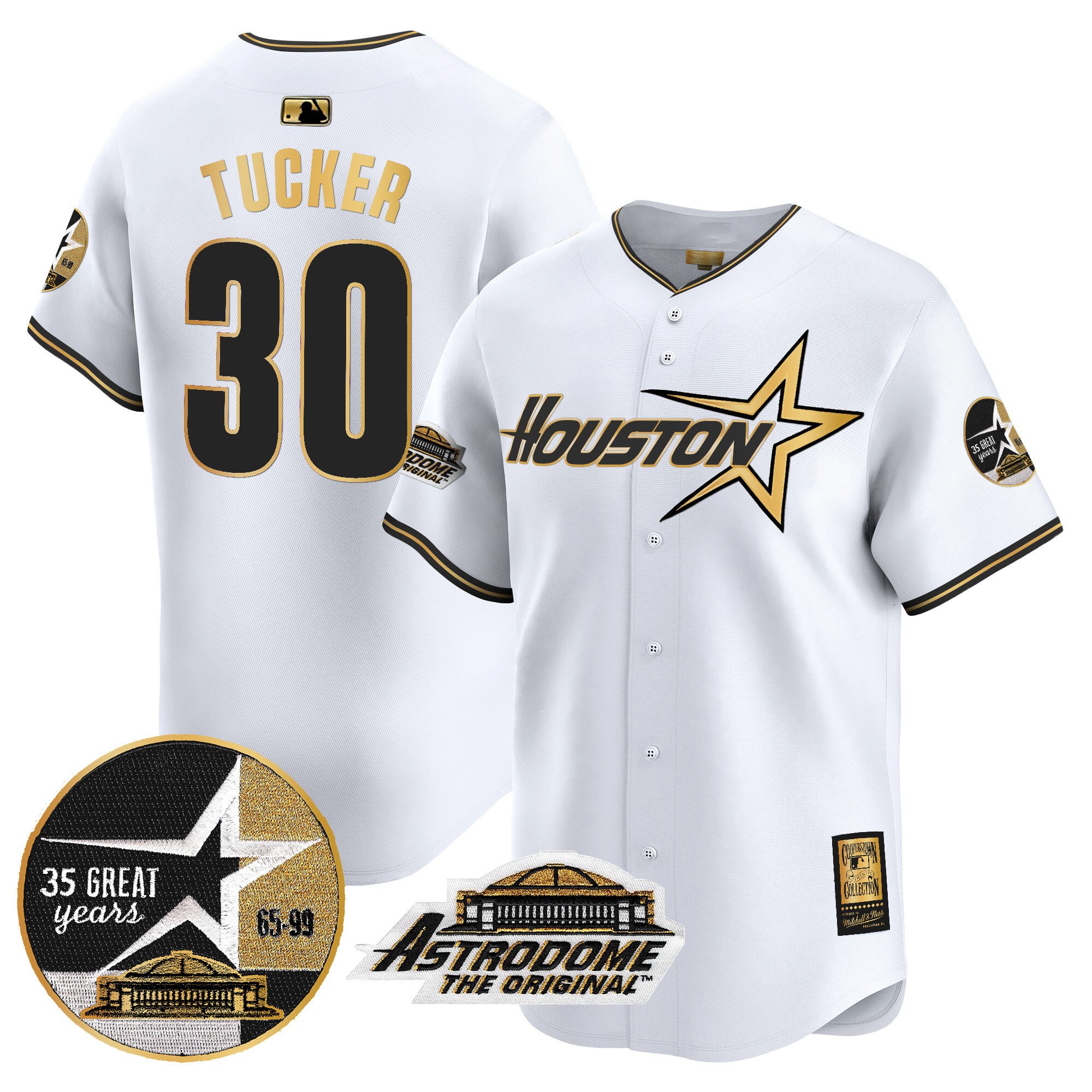 Men's Kyle Tucker Houston Astros 1999 Throwback 35th & Astrodome Patch Vapor Premier Limited White Gold Jersey V2 - All Stitched