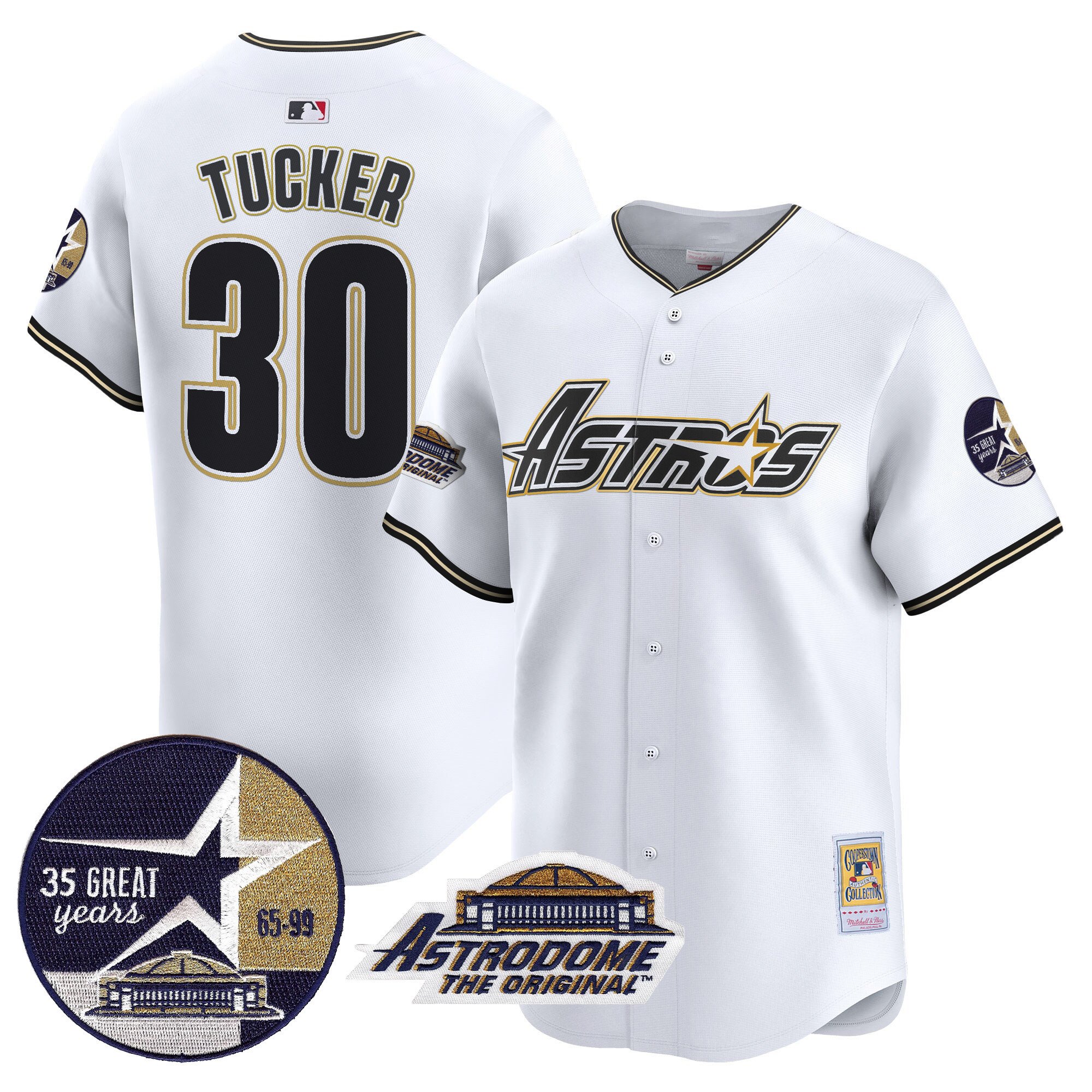 Men's Kyle Tucker Houston Astros 1999 Throwback 35th & Astrodome Patch Vapor Premier Limited White Jersey V3 - All Stitched