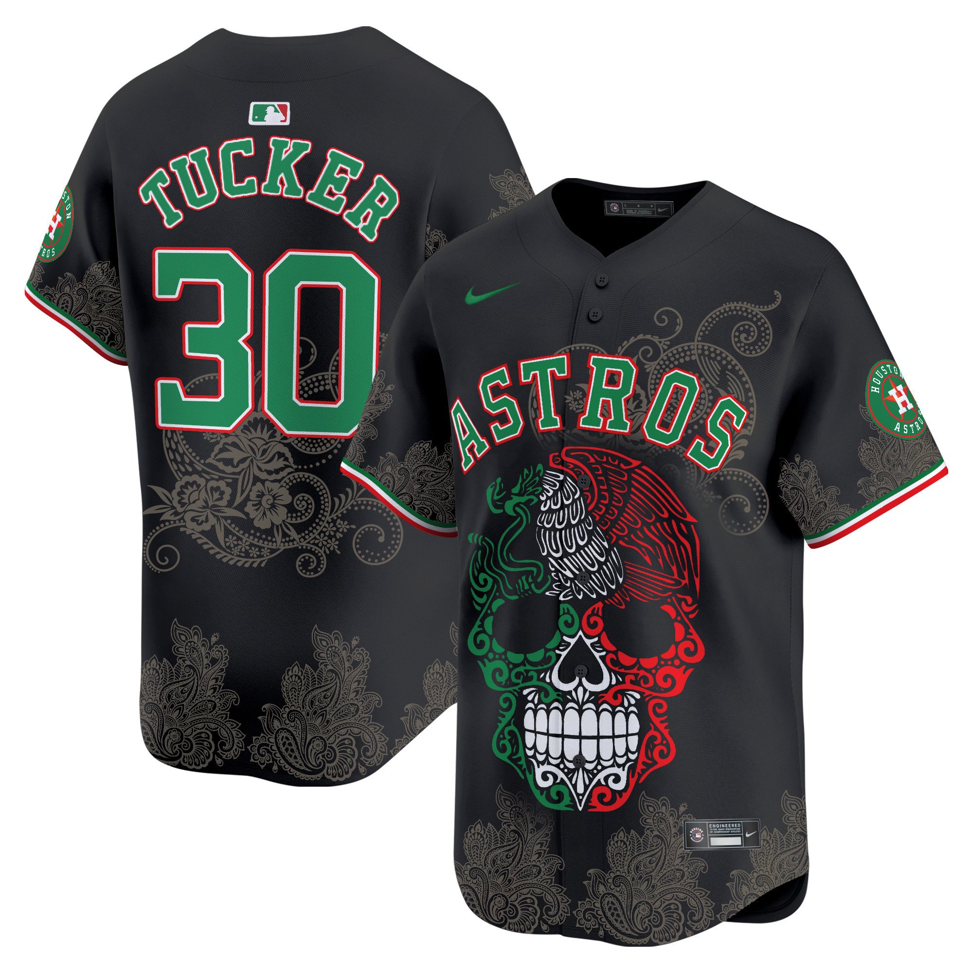 Men's Kyle Tucker Houston Astros Aztec Warrior Skull Vapor Limited Black Jersey - Printed