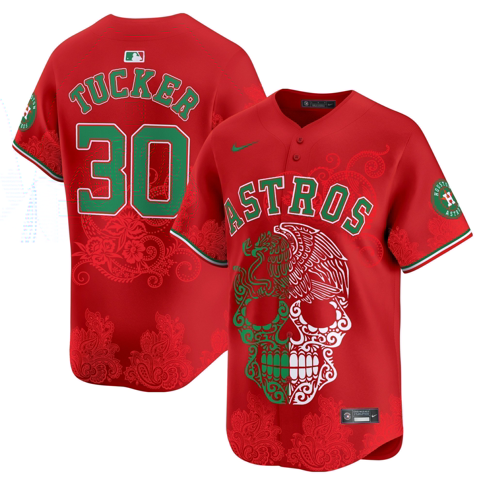 Men's Kyle Tucker Houston Astros Aztec Warrior Skull Vapor Limited Red Jersey - Printed