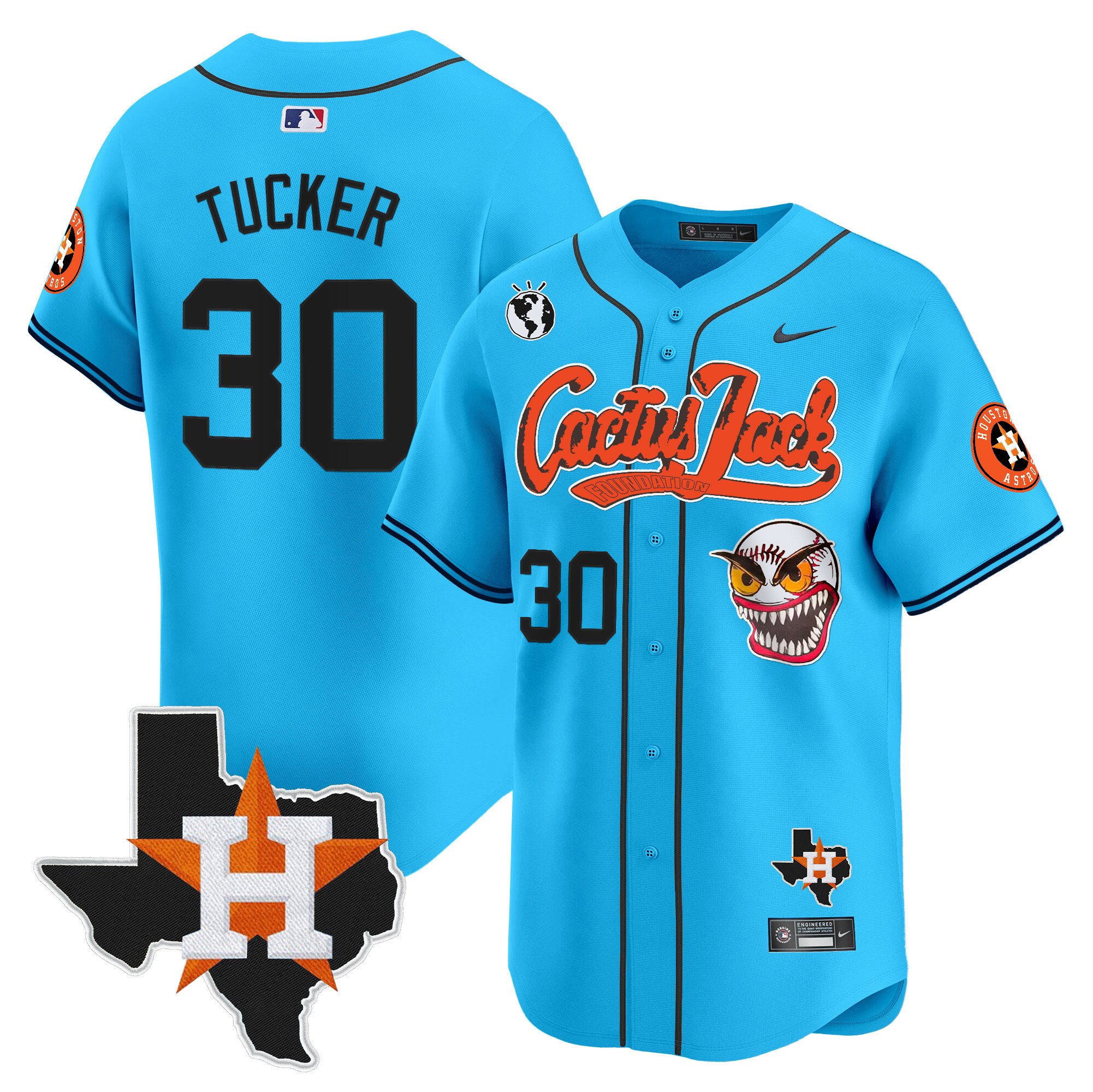 Men's Kyle Tucker Houston Astros Cactus Jack Patch Vapor Premier Limited Light Blue Jersey V12 - Stitched
