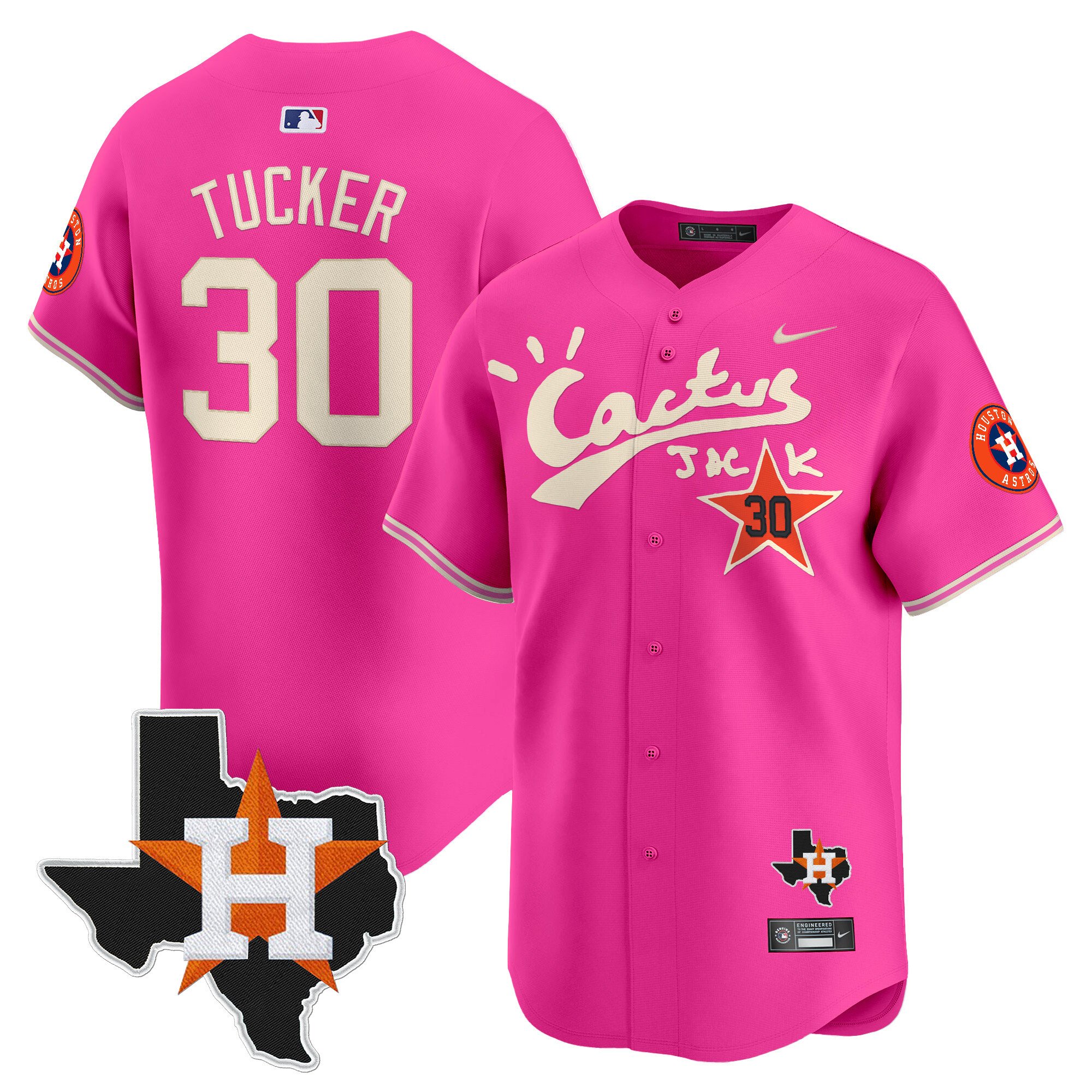 Men's Kyle Tucker Houston Astros Cactus Jack Patch Vapor Premier Limited Pink Jersey V11 - Stitched