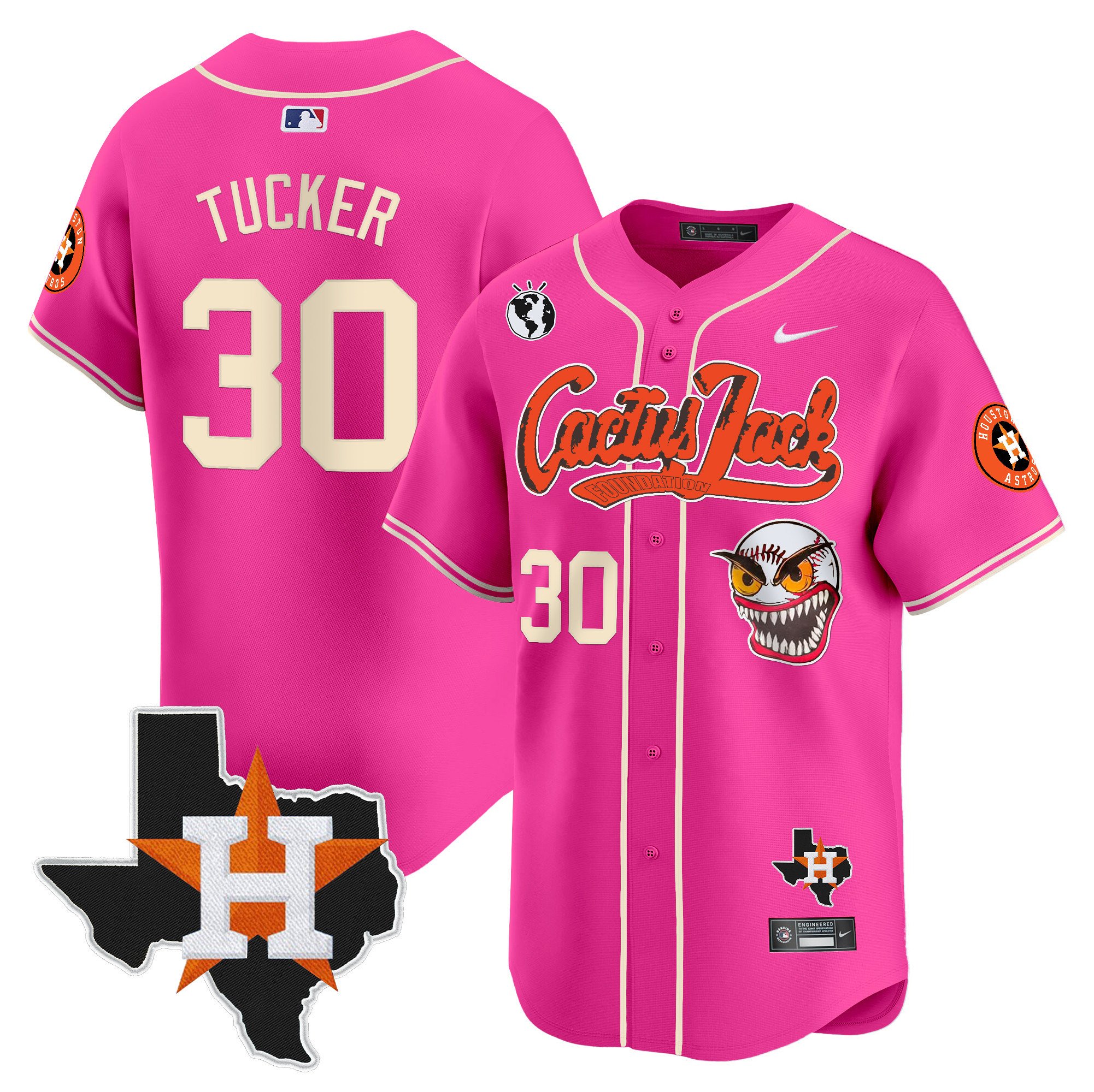 Men's Kyle Tucker Houston Astros Cactus Jack Patch Vapor Premier Limited Pink Jersey V12 - Stitched