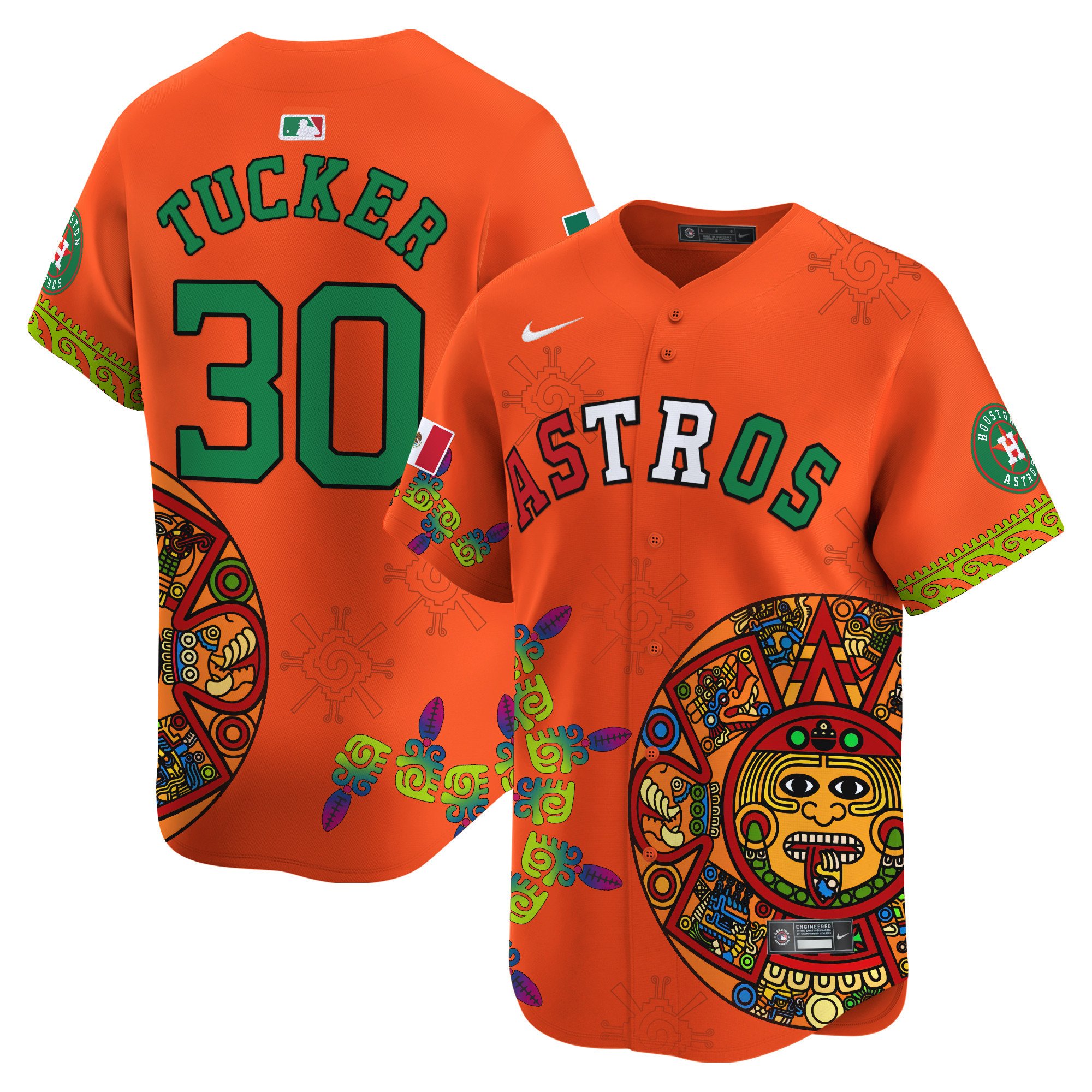 Men's Kyle Tucker Houston Astros Mexico Aztec Calendar Vapor Premier Limited Orange Jersey - Printed