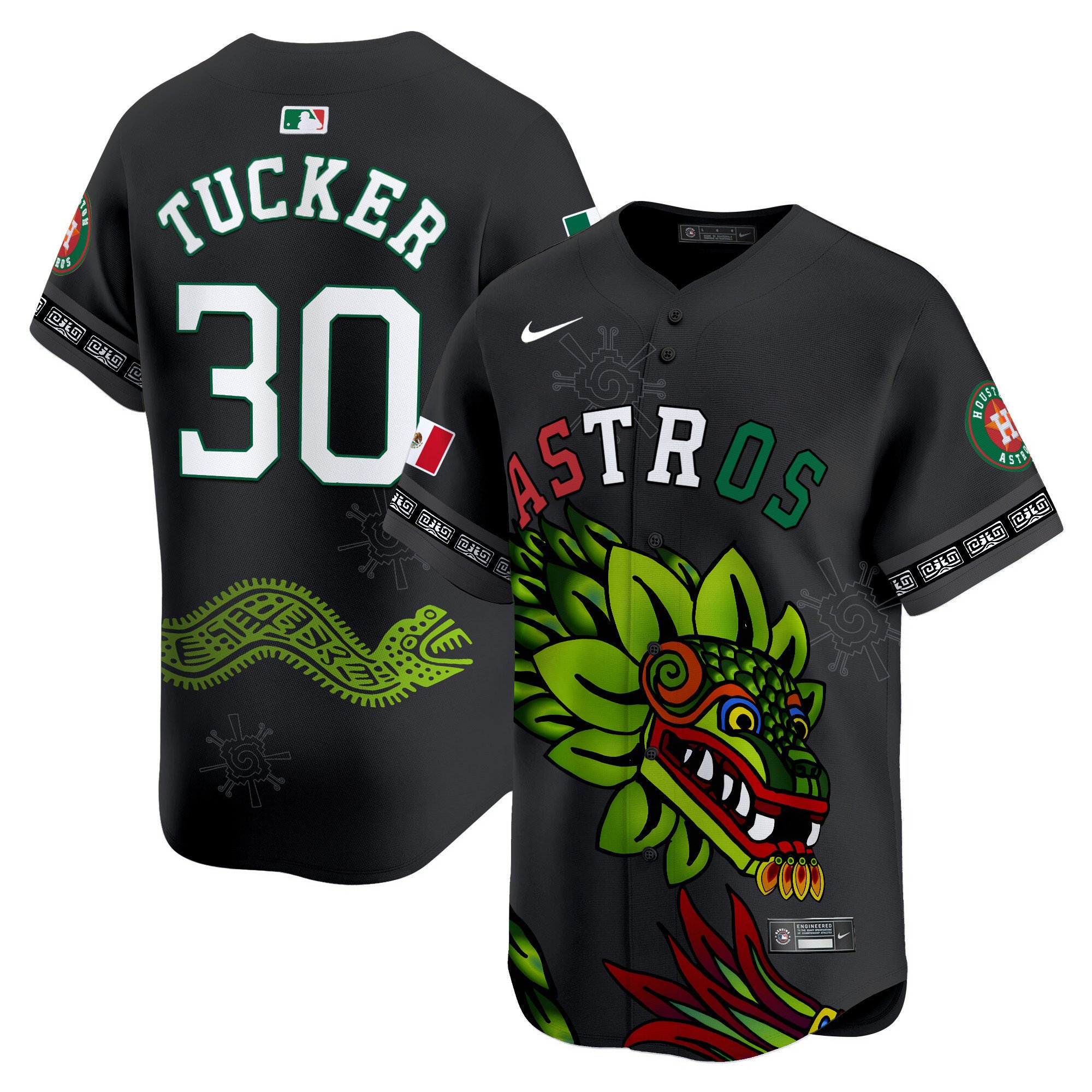 Men's Kyle Tucker Houston Astros Mexico Quetzalcoatl Aztec Vapor Limited Black Jersey - Printed