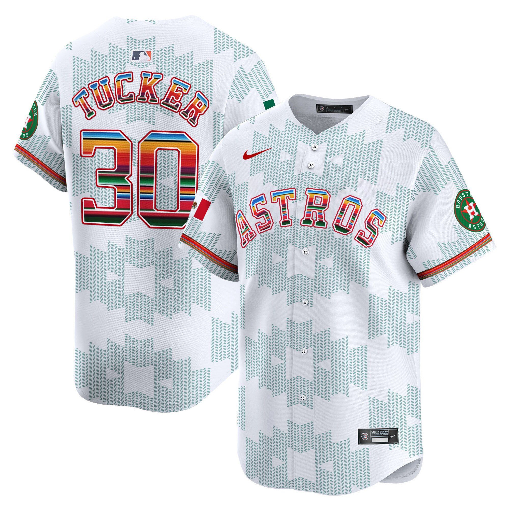 Men's Kyle Tucker Houston Astros Mexico Serape Style Vapor Premier Limited White Jersey V2- Printed