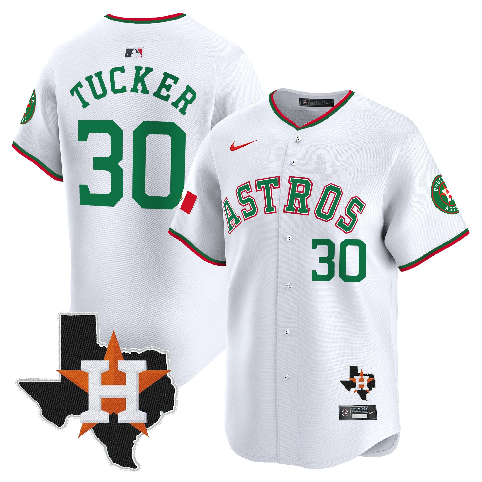 Men's Kyle Tucker Houston Astros Mexico Texas Patch Vapor Premier Limited White Jersey V4 - All Stitched