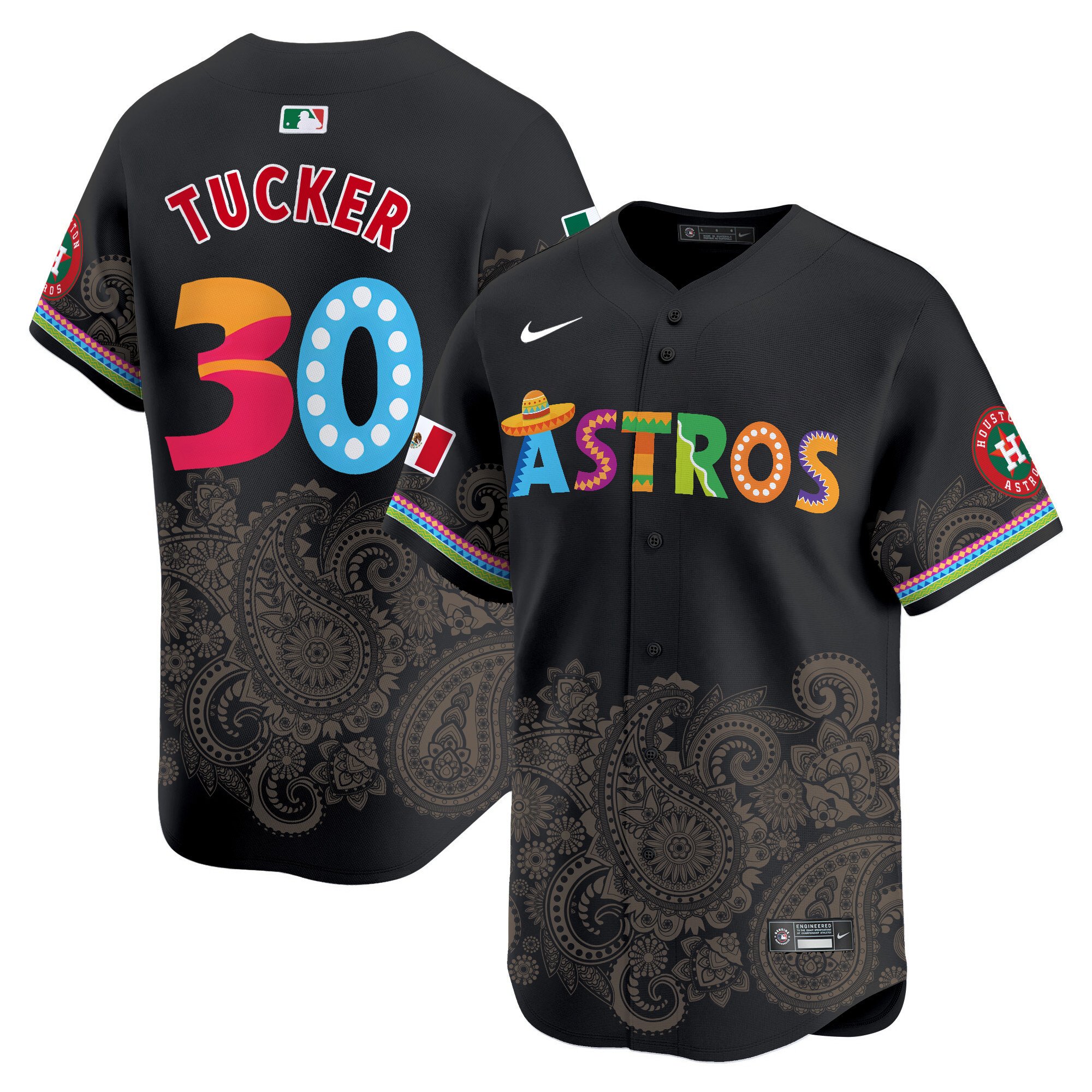 Men's Kyle Tucker Houston Astros Paisley Mexico Vapor Premier Limited Black Jersey V5- Printed