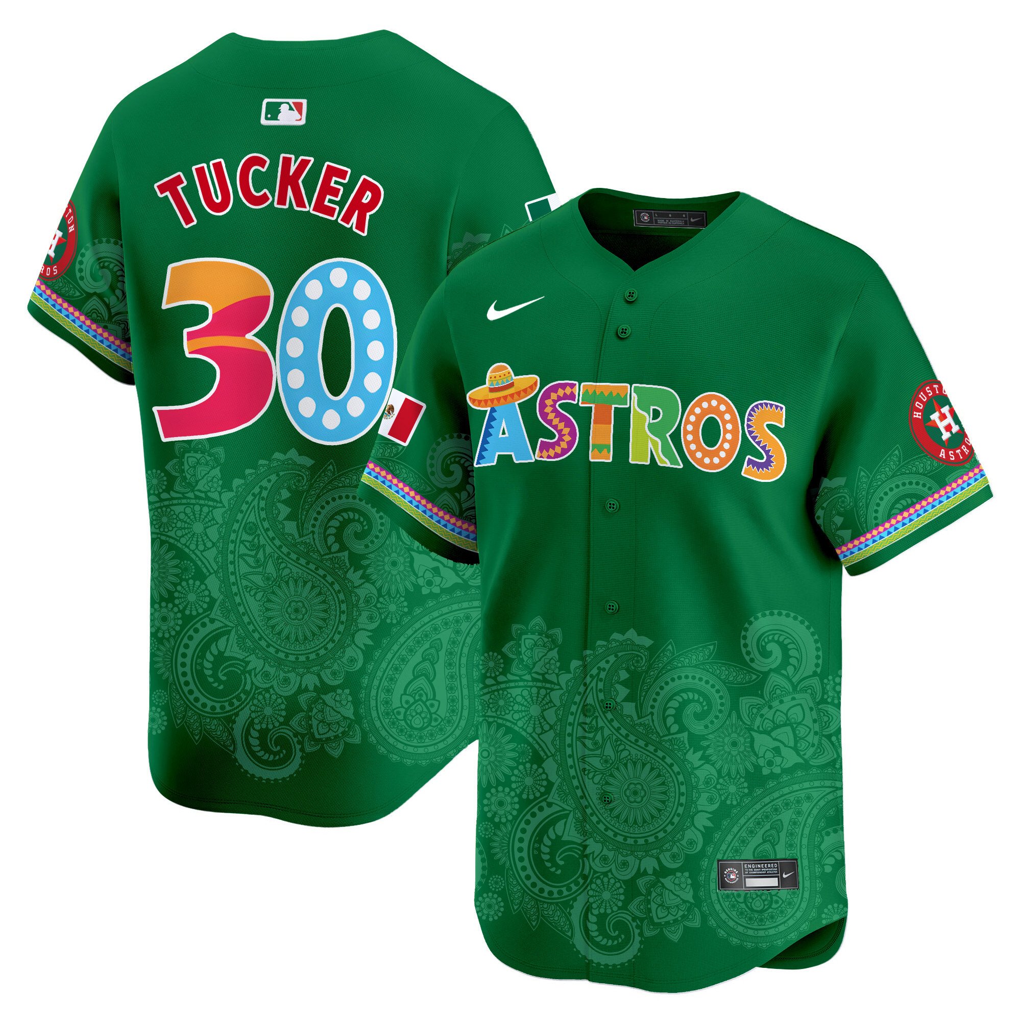 Men's Kyle Tucker Houston Astros Paisley Mexico Vapor Premier Limited Green Jersey V5- Printed