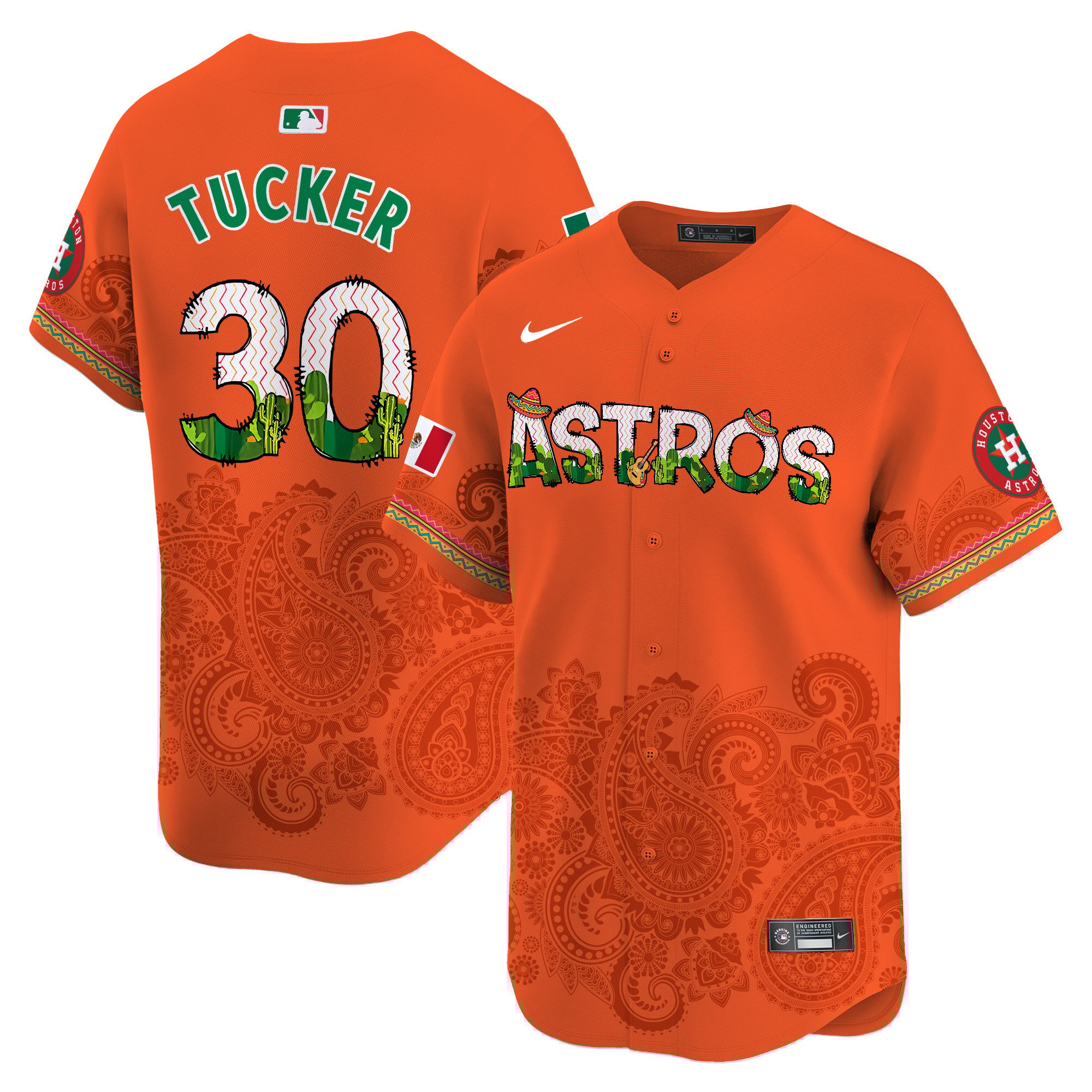Men's Kyle Tucker Houston Astros Paisley Mexico Vapor Premier Limited Orange Jersey V4 - Printed