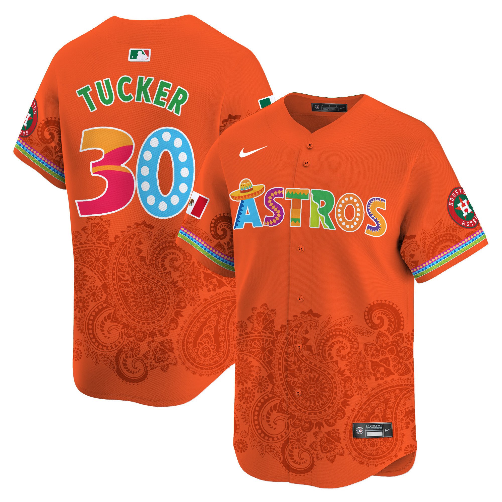 Men's Kyle Tucker Houston Astros Paisley Mexico Vapor Premier Limited Orange Jersey V5- Printed